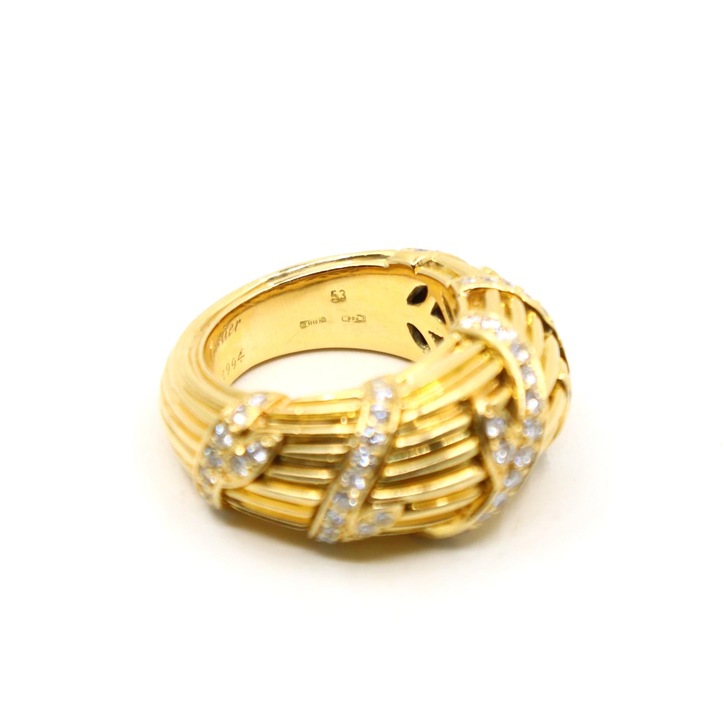 Cartier 18K Ridged Gold Pave Diamond Foliage Ring