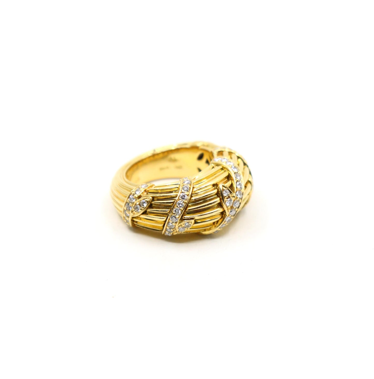 Cartier 18K Ridged Gold Pave Diamond Foliage Ring