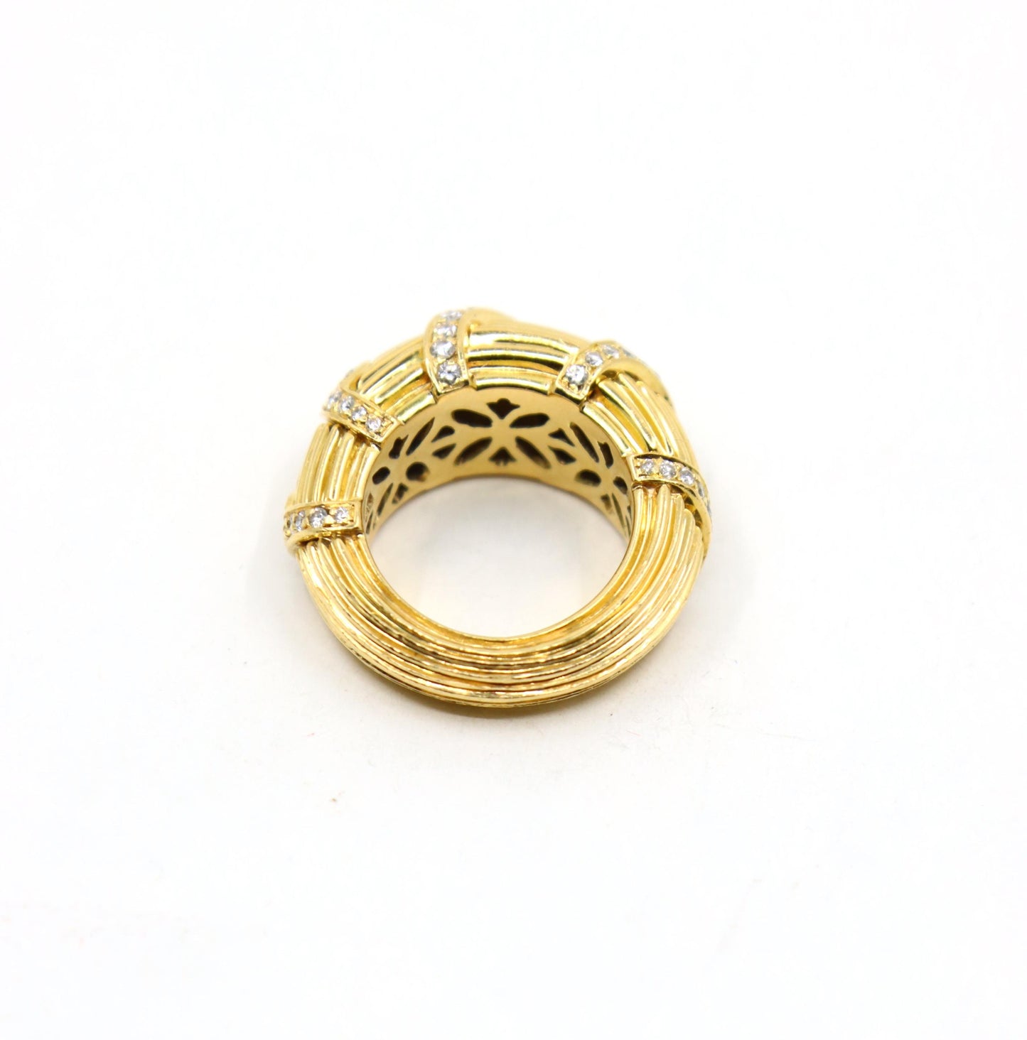 Cartier 18K Ridged Gold Pave Diamond Foliage Ring