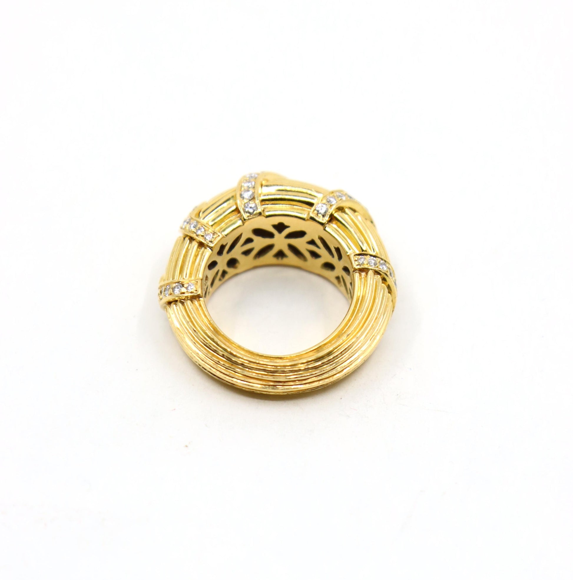 Cartier 18K Ridged Gold Pave Diamond Foliage Ring