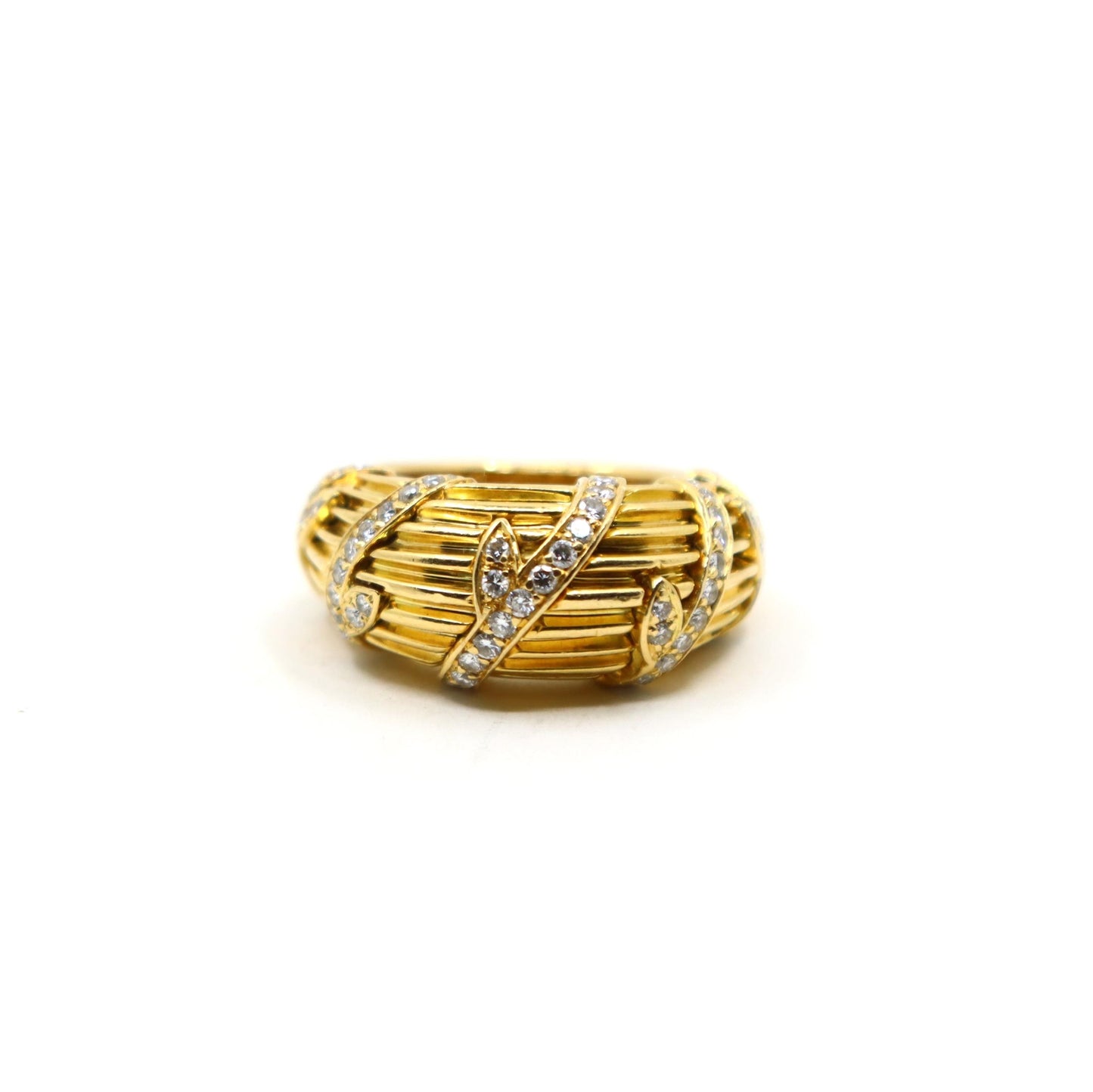 Cartier 18K Ridged Gold Pave Diamond Foliage Ring