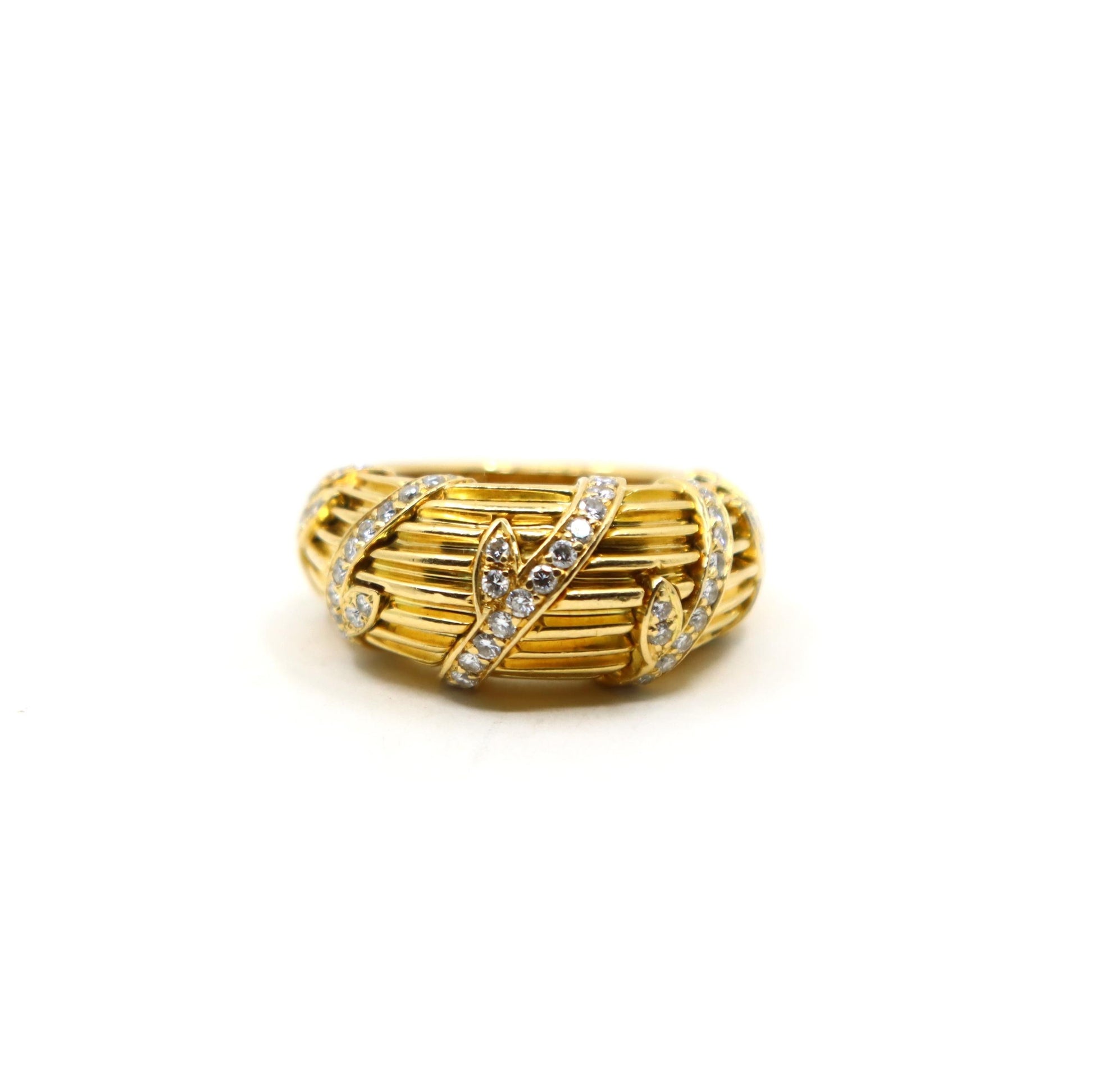 Cartier 18K Ridged Gold Pave Diamond Foliage Ring