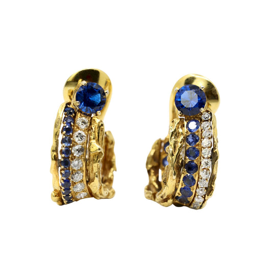 Vintage 18k Gold Spinel Sapphire Diamond Inside Out Hoop Earrings
