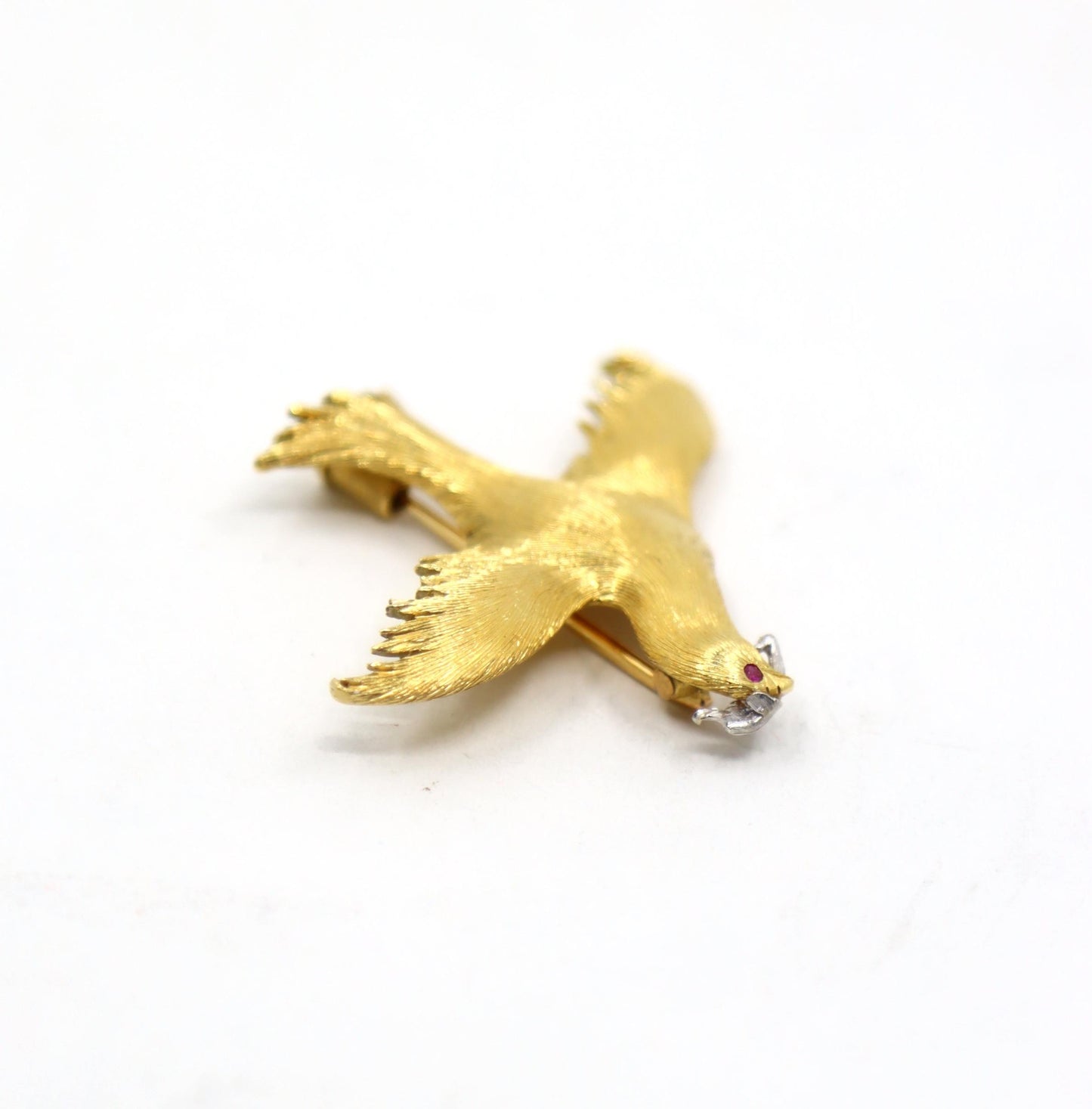 Buccellati 18K Gold Rigato Satin Finish Dove of Peace Brooch