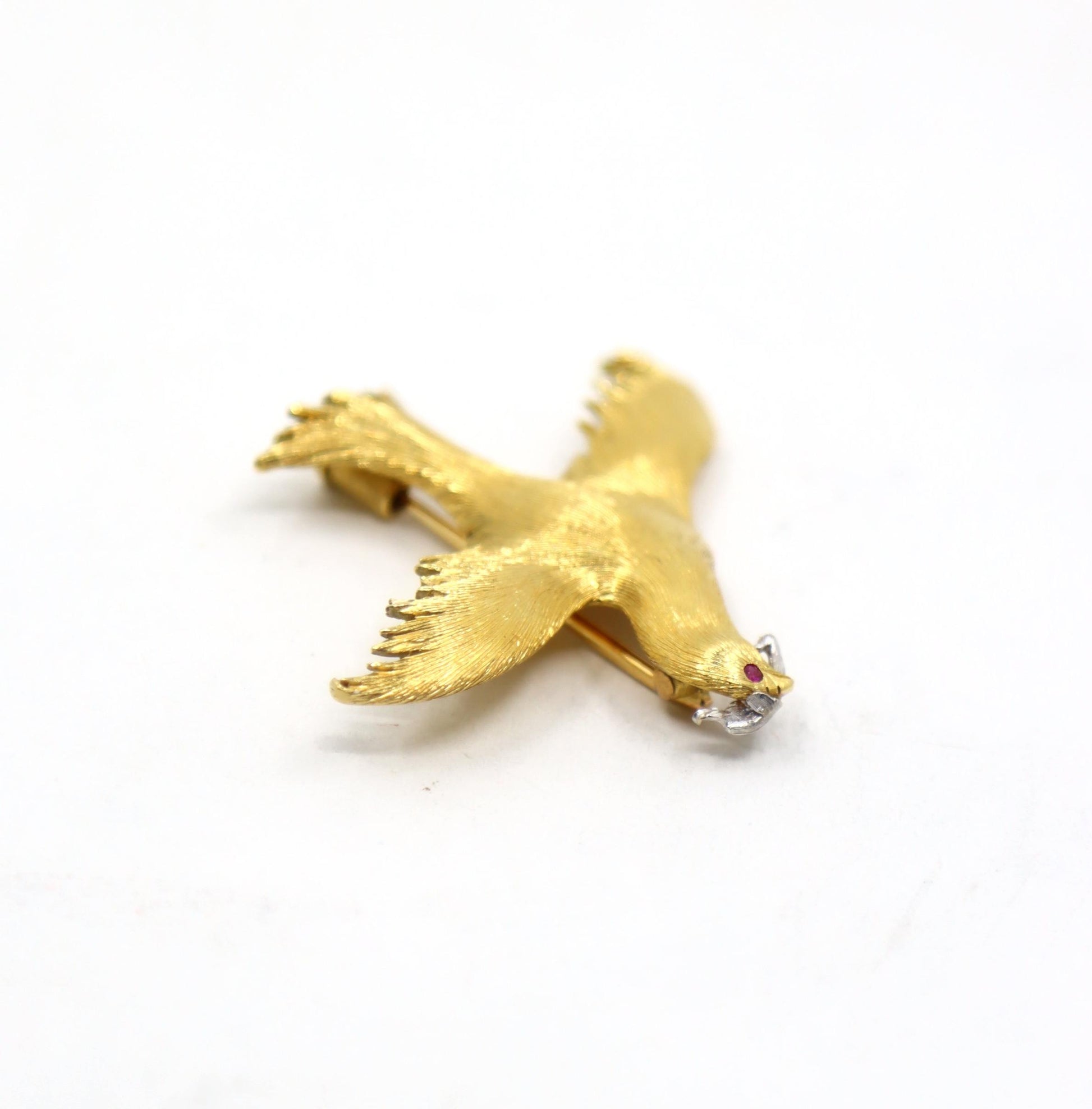 Buccellati 18K Gold Rigato Satin Finish Dove of Peace Brooch