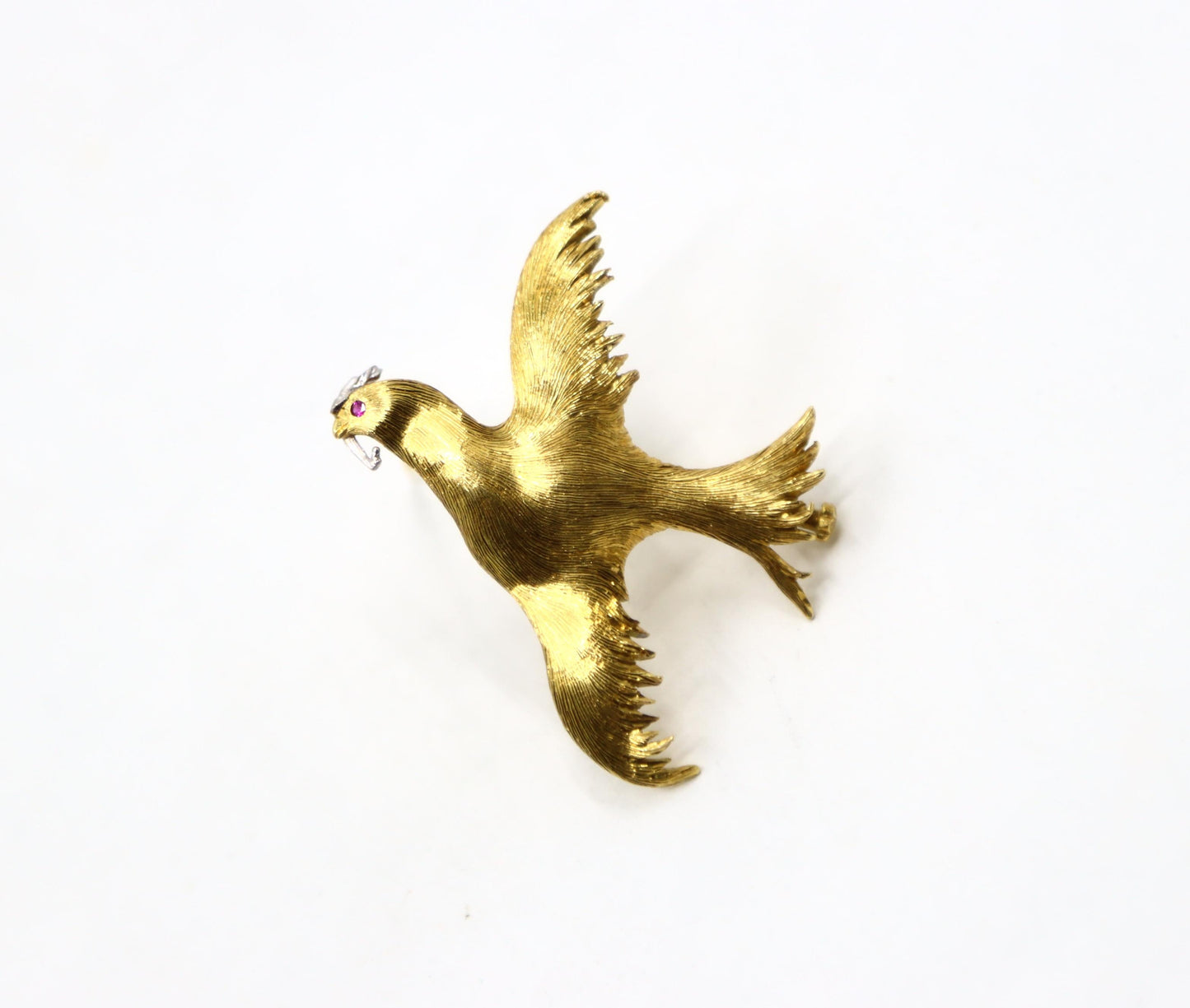Buccellati 18K Gold Rigato Satin Finish Dove of Peace Brooch