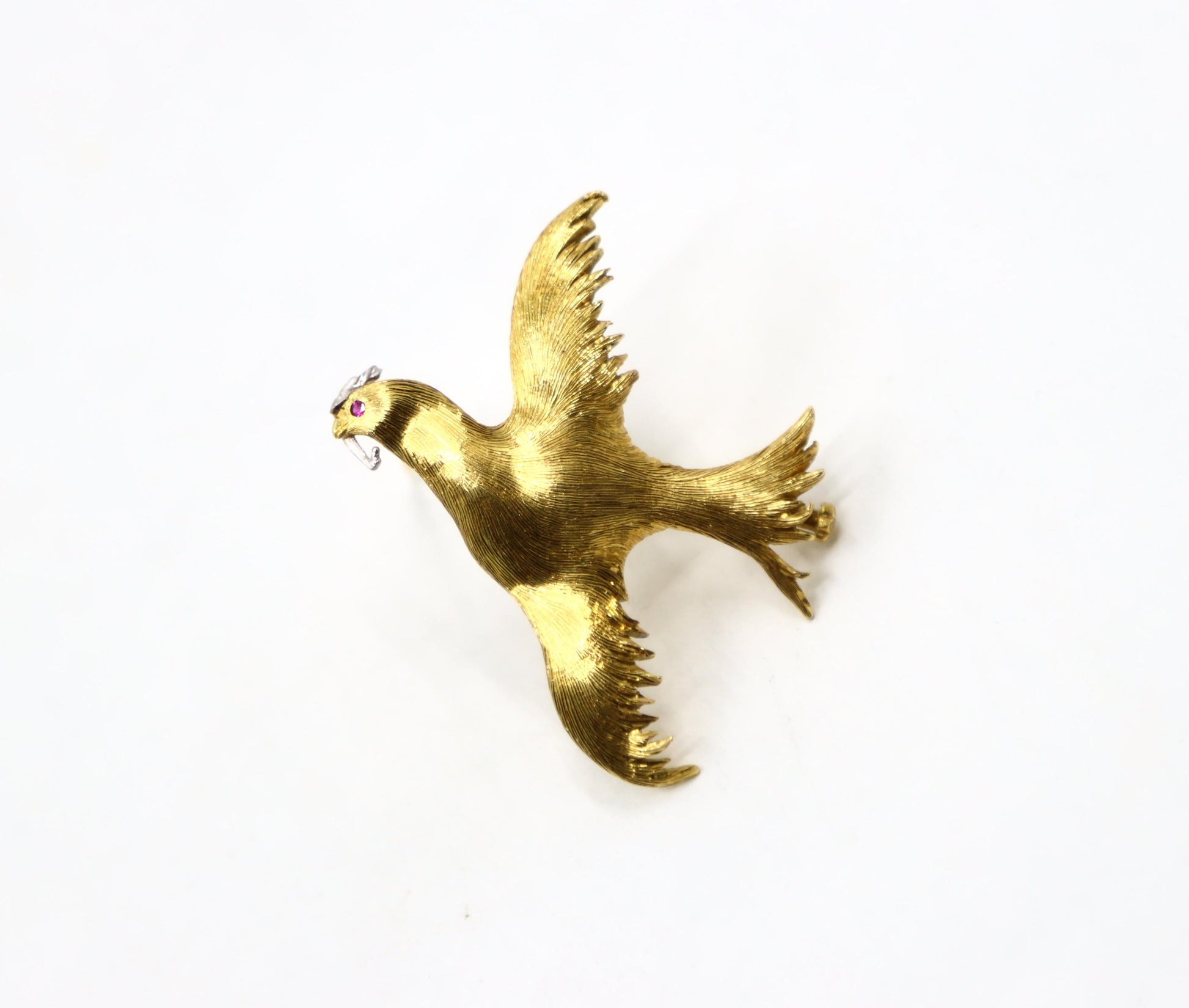 Buccellati 18K Gold Rigato Satin Finish Dove of Peace Brooch