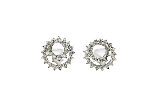 Vintage 14K White Gold Diamond Swirl Earrings