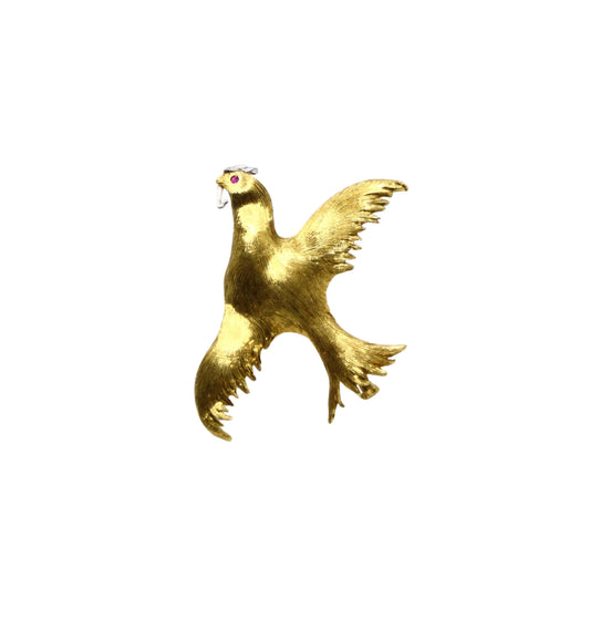 Buccellati 18K Gold Rigato Satin Finish Dove of Peace Brooch
