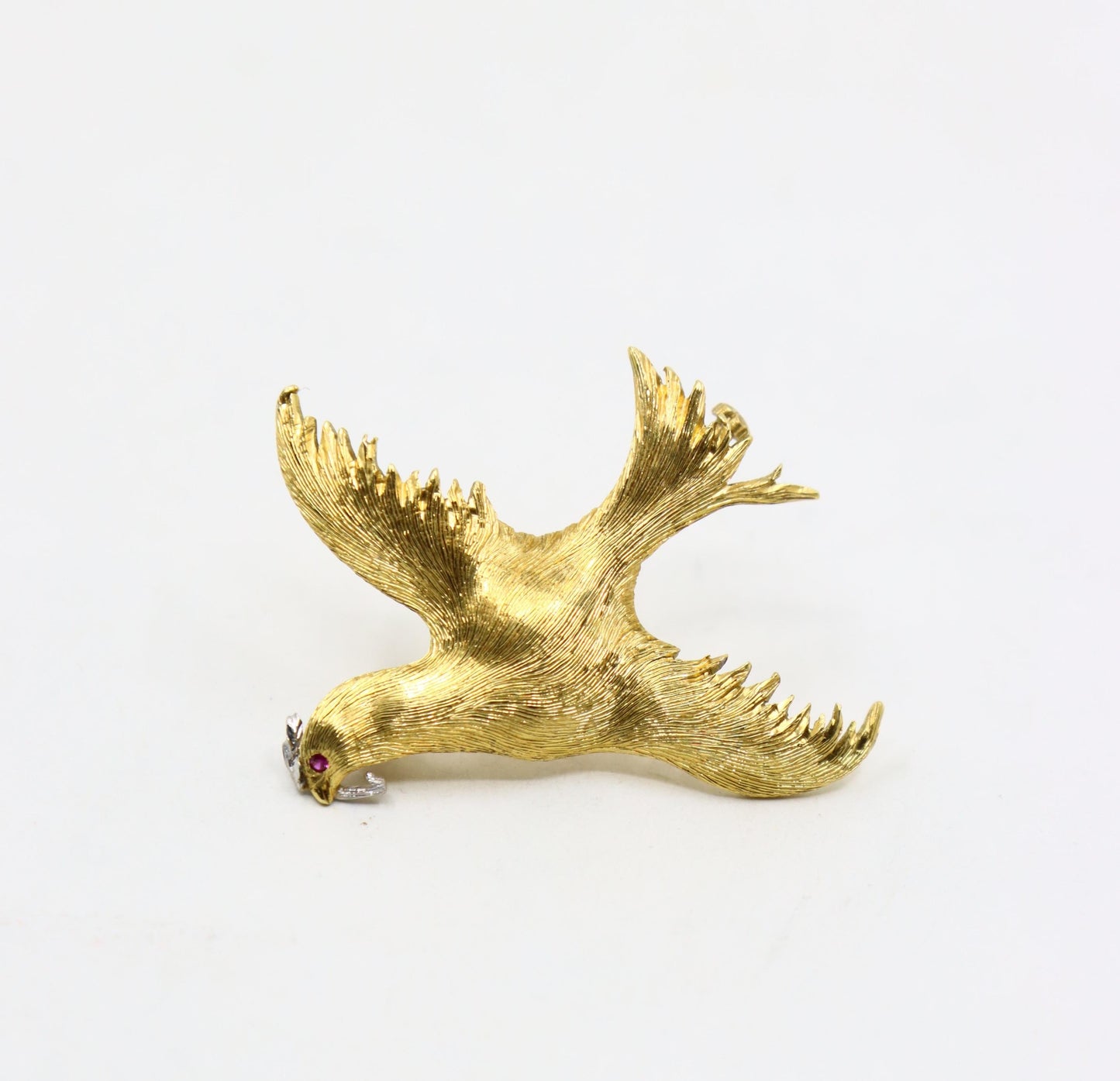 Buccellati 18K Gold Rigato Satin Finish Dove of Peace Brooch