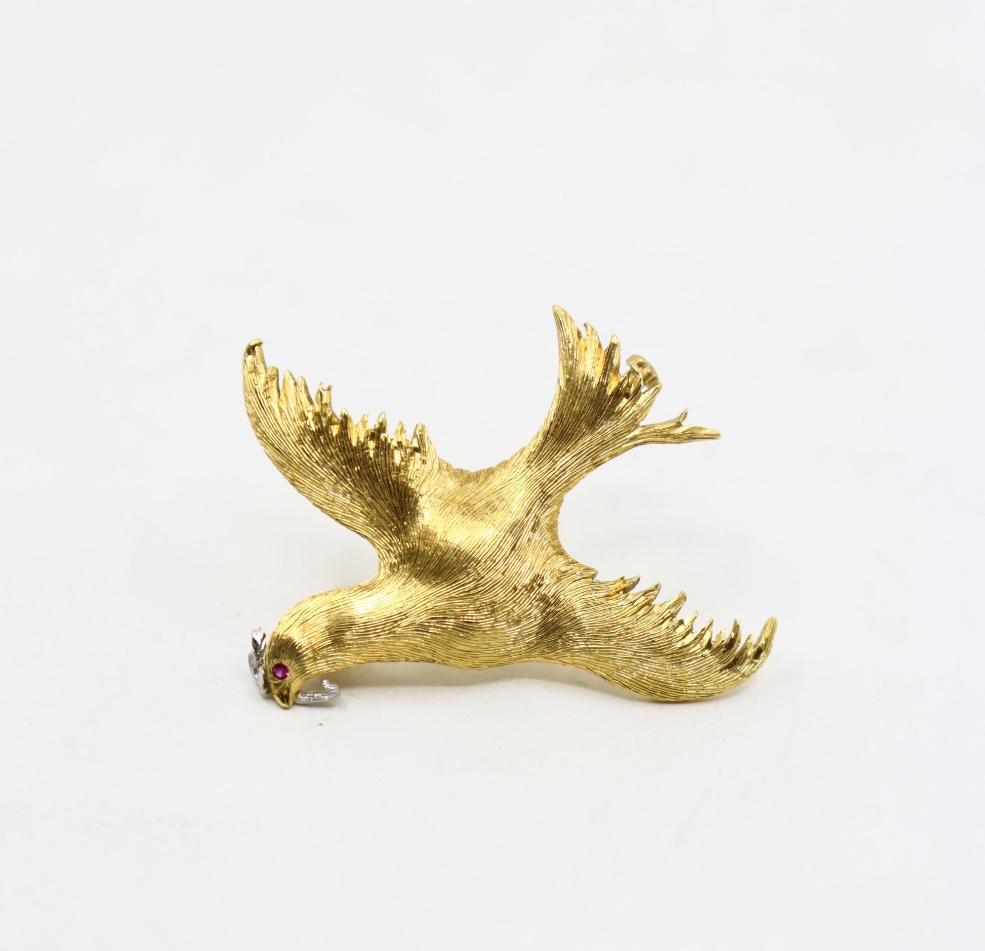 Buccellati 18K Gold Rigato Satin Finish Dove of Peace Brooch