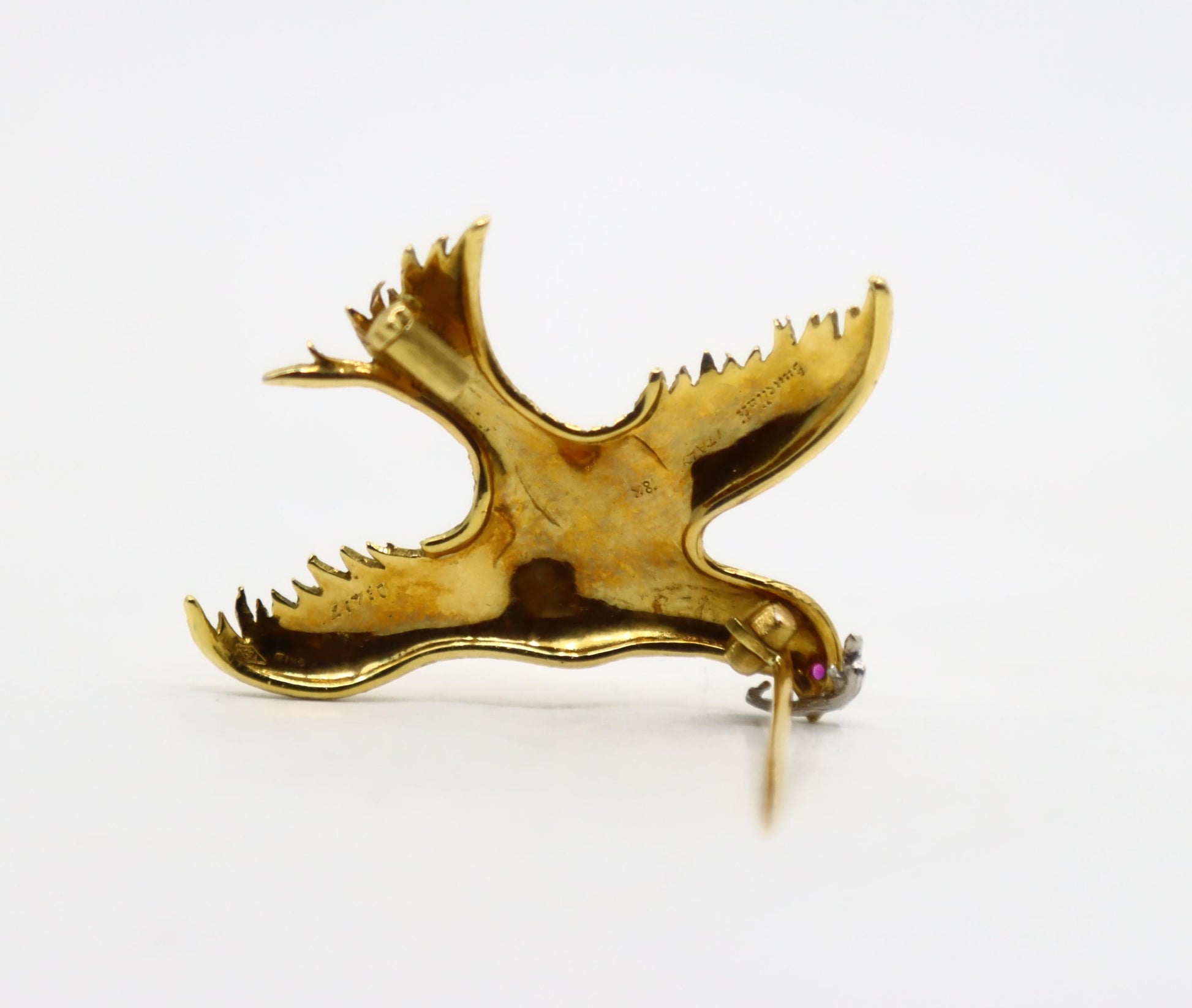 Buccellati 18K Gold Rigato Satin Finish Dove of Peace Brooch