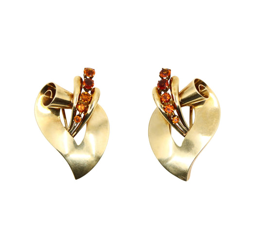 Tiffany & Co. 14K Gold Citrine Leaf Double Brooch