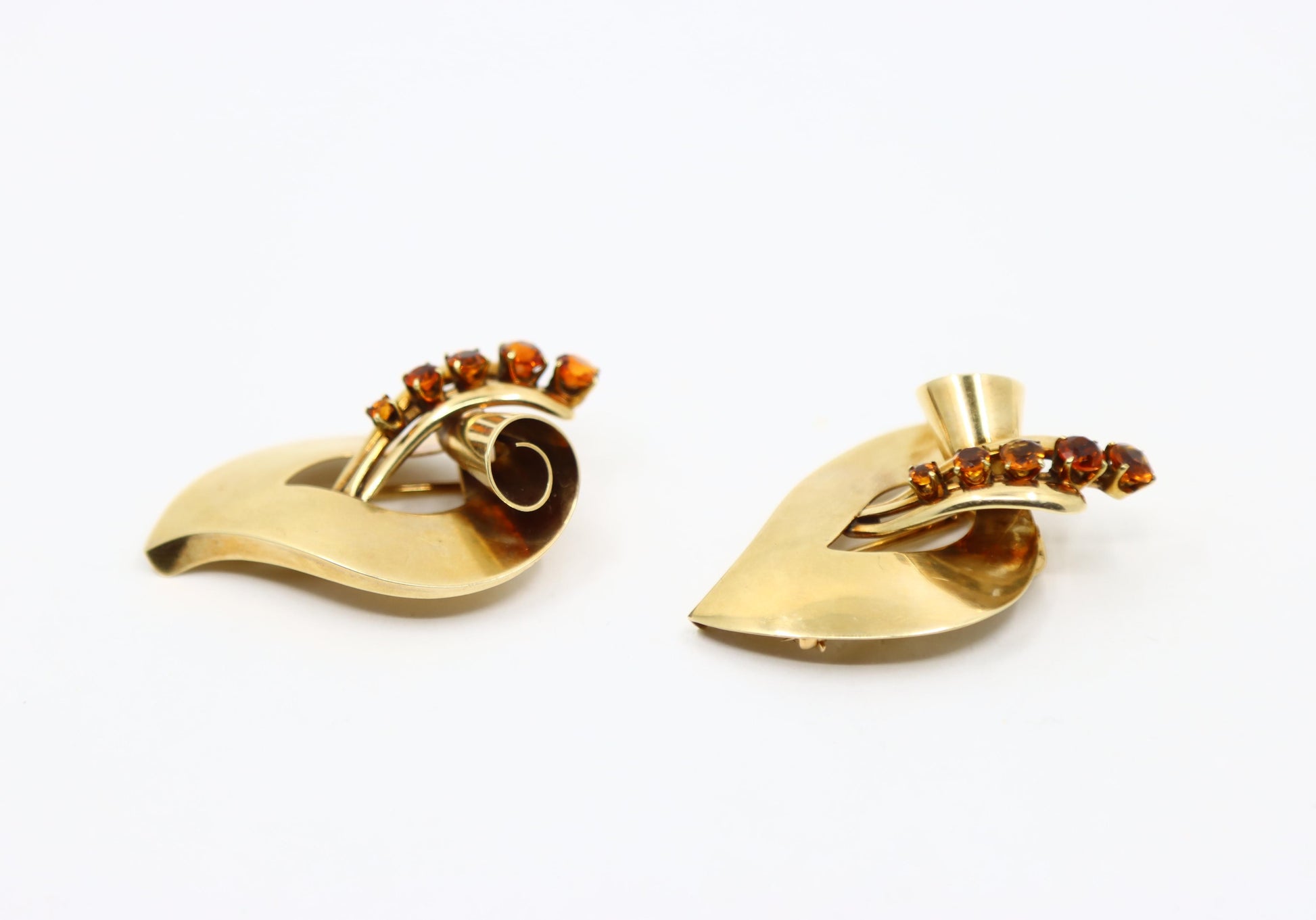 Tiffany & Co. 14K Gold Citrine Leaf Double Brooch