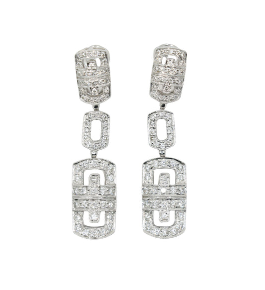 Vintage 18K White Gold  Diamond Link Drop Earrings