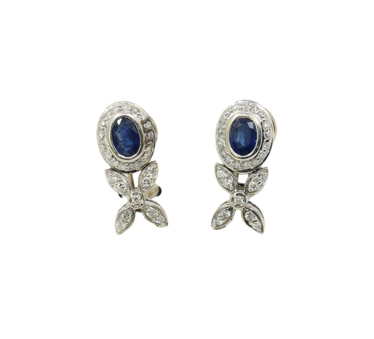 Vintage 14K White Sapphire Diamond Earrings