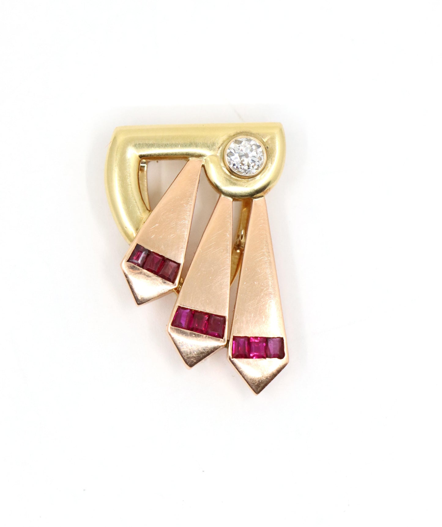 Cartier 14k Yellow & Rose Gold Diamond Ruby Clip