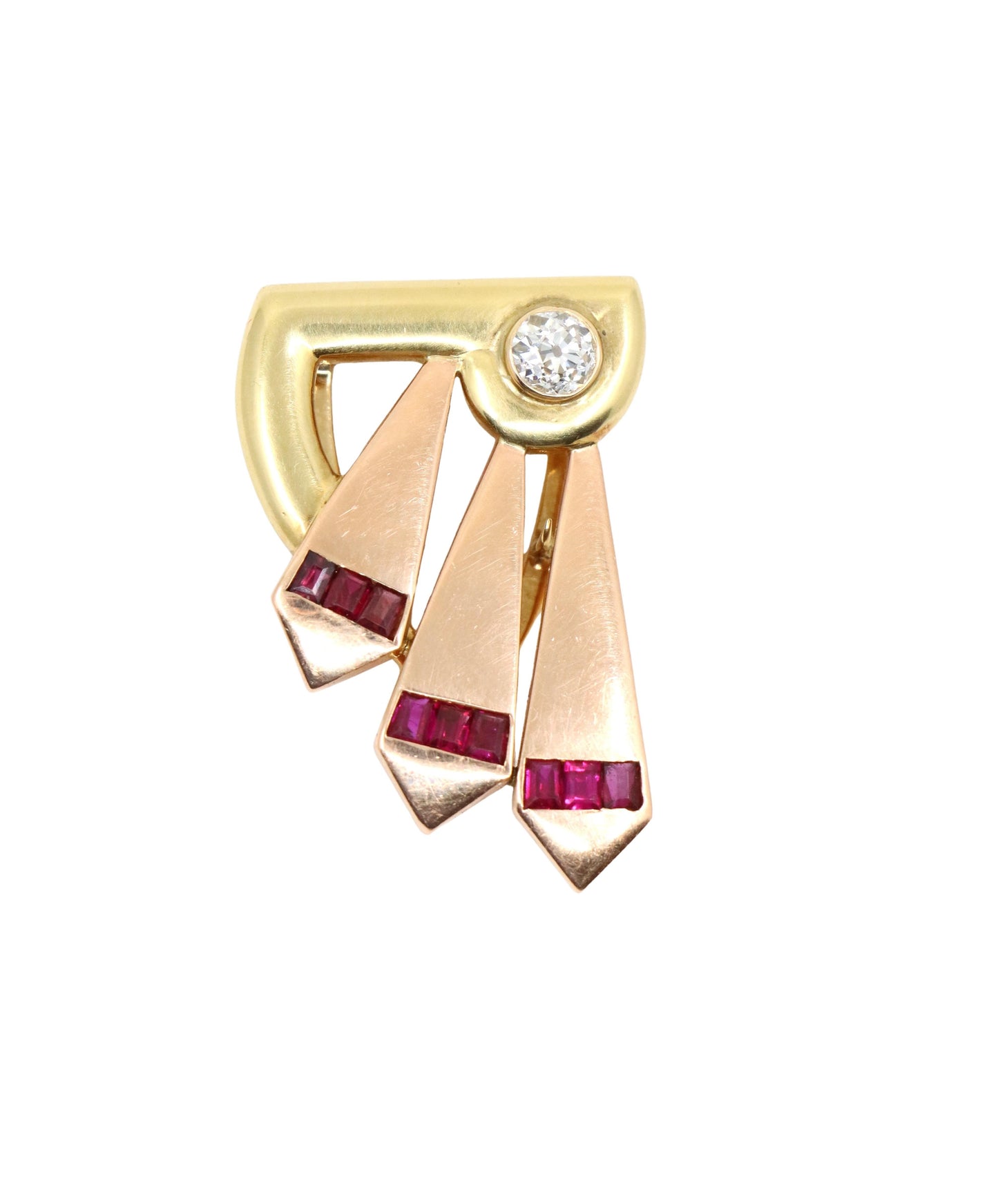 Cartier 14k Yellow & Rose Gold Diamond Ruby Clip