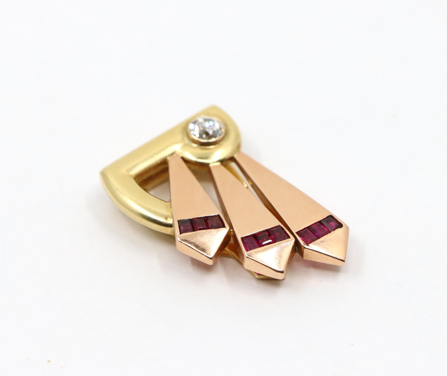 Cartier 14k Yellow & Rose Gold Diamond Ruby Clip