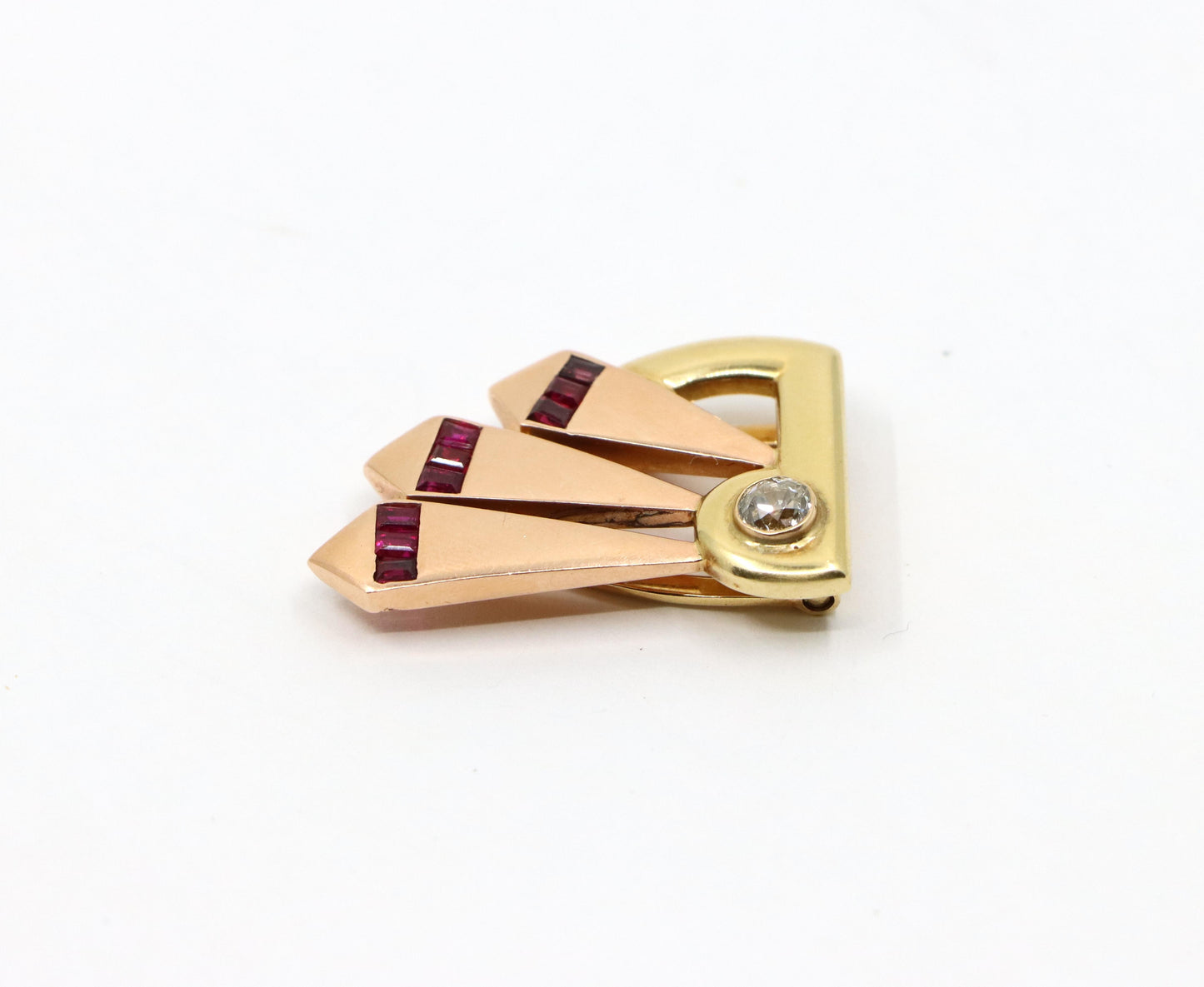 Cartier 14k Yellow & Rose Gold Diamond Ruby Clip