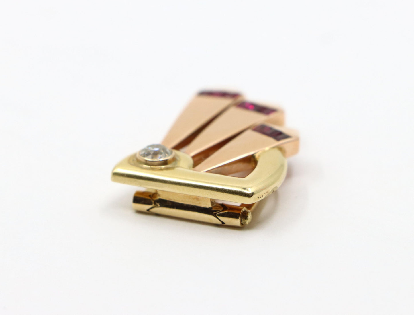 Cartier 14k Yellow & Rose Gold Diamond Ruby Clip