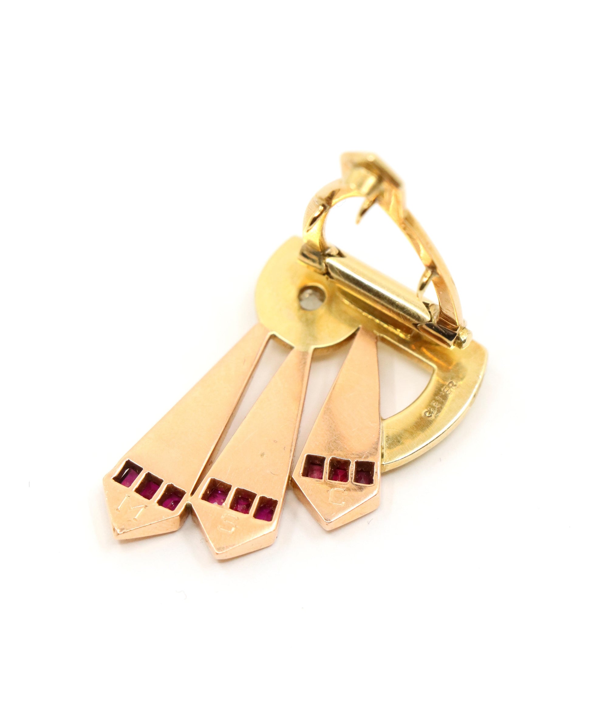 Cartier 14k Yellow & Rose Gold Diamond Ruby Clip