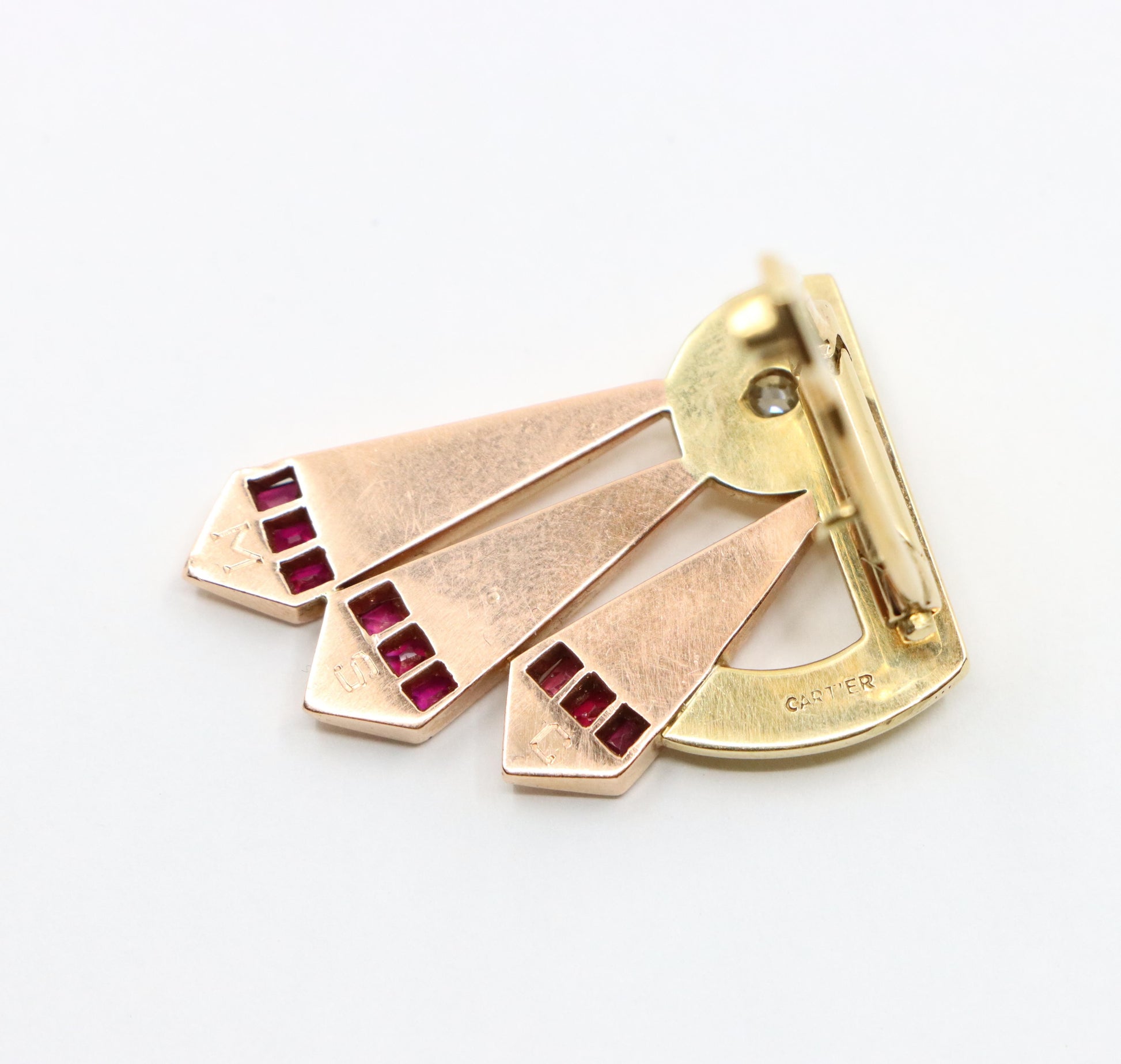 Cartier 14k Yellow & Rose Gold Diamond Ruby Clip