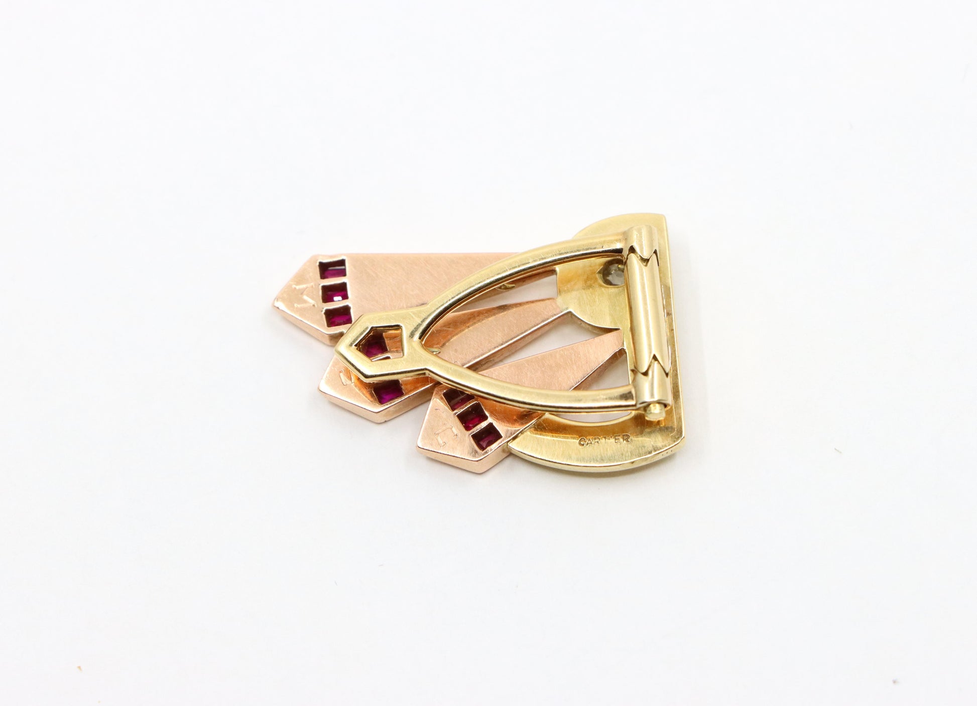 Cartier 14k Yellow & Rose Gold Diamond Ruby Clip