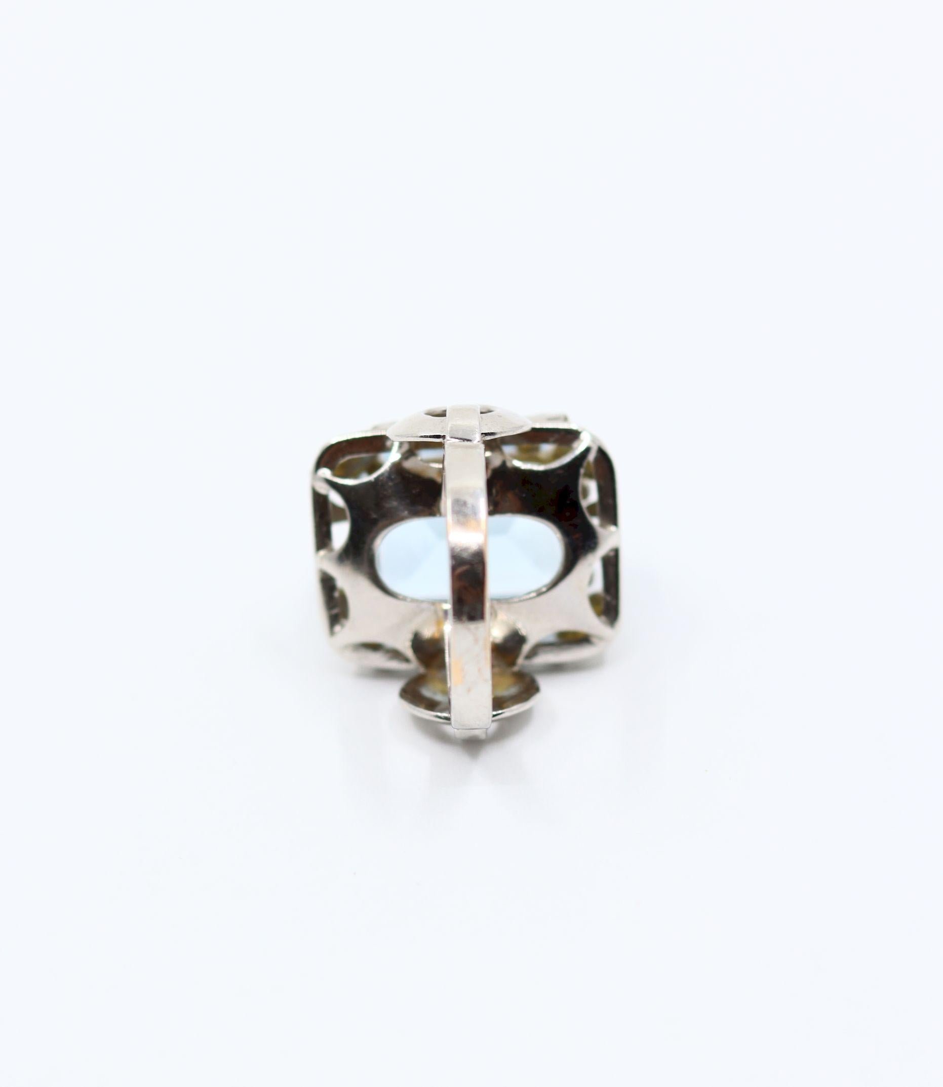 Vintage 14K White Gold Aquamarine Ring