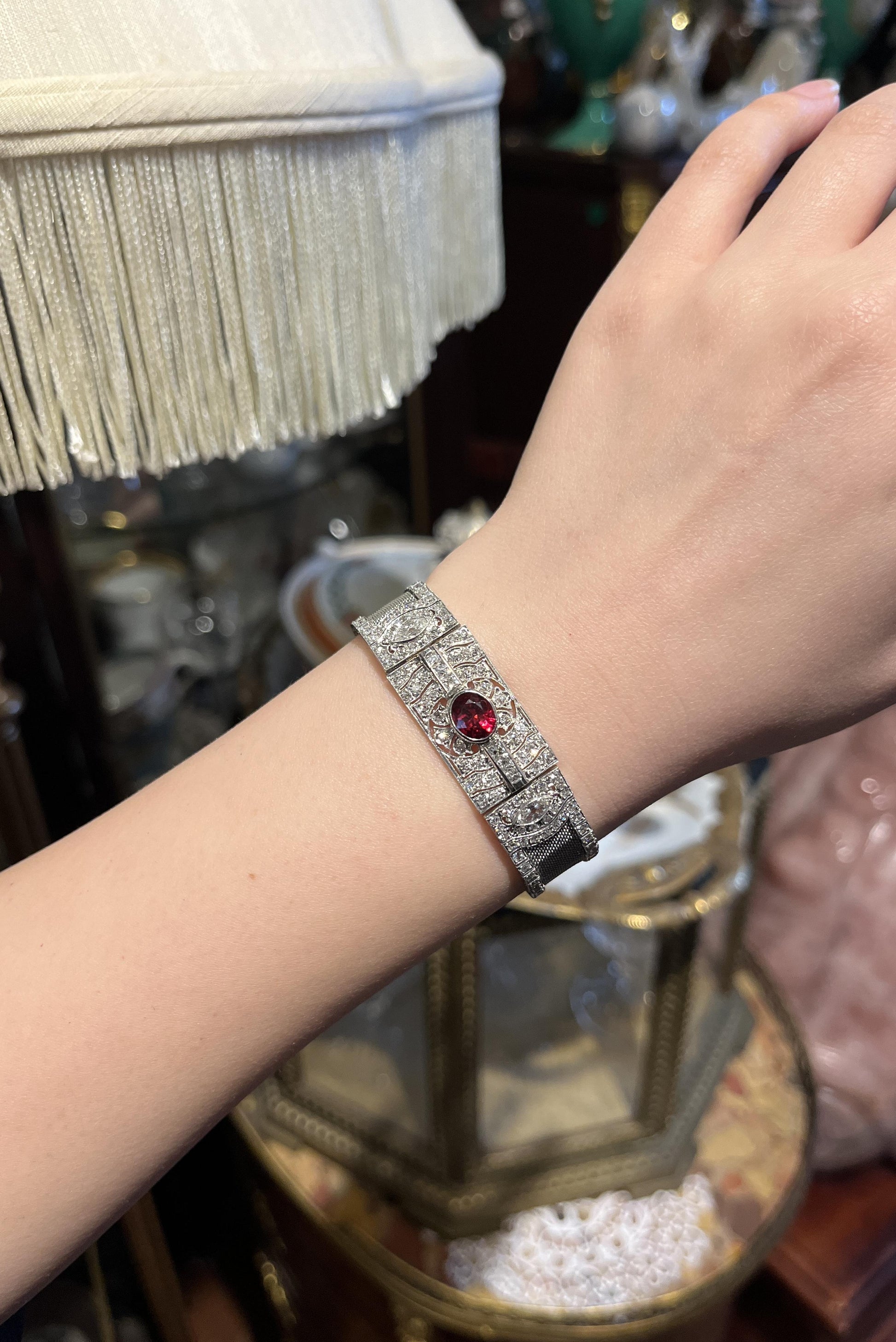 Art Deco Platinum Ruby Diamond Bracelet