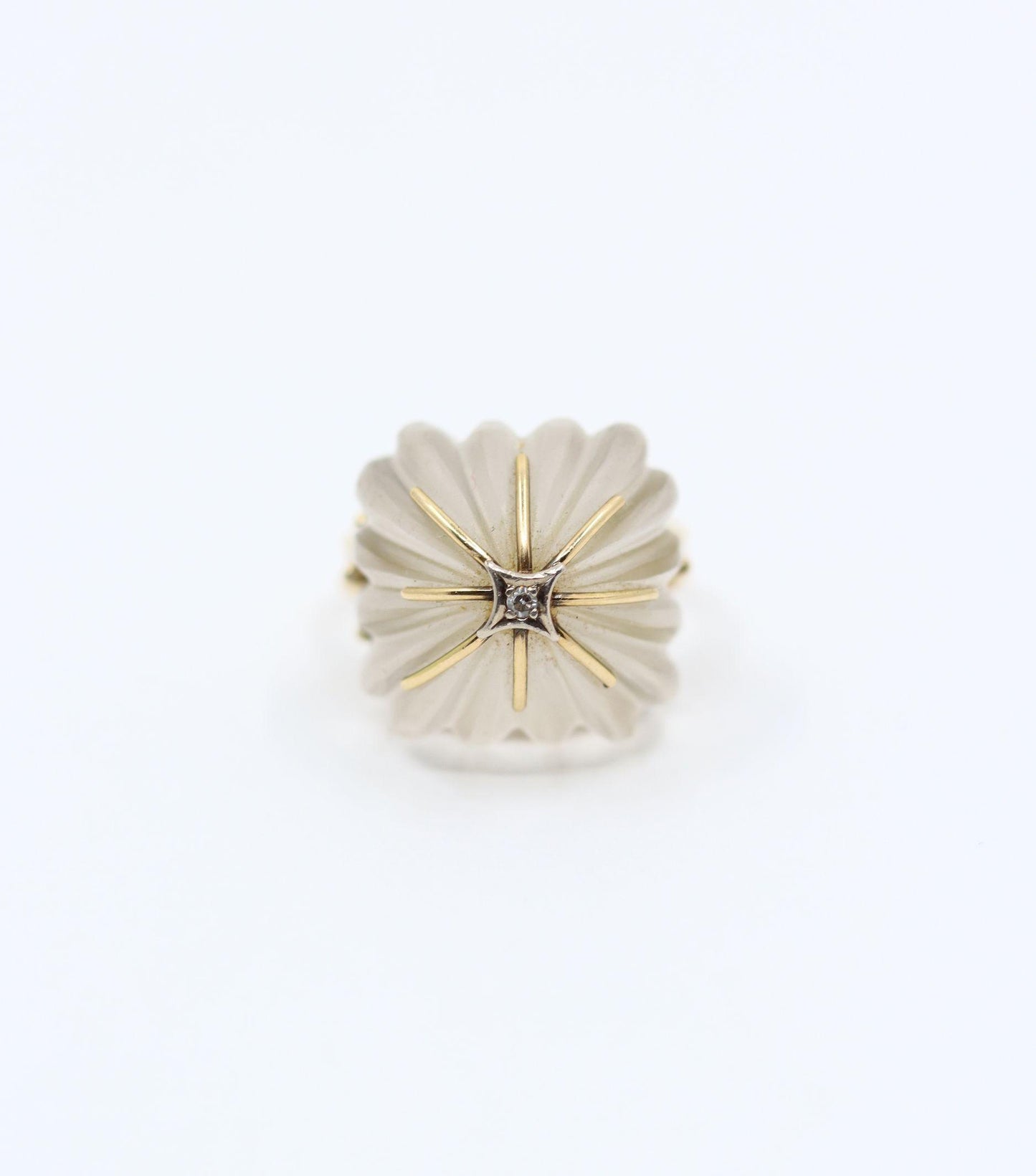Vintage 14K Gold Diamond Rock Crystal Dome Cocktail Ring