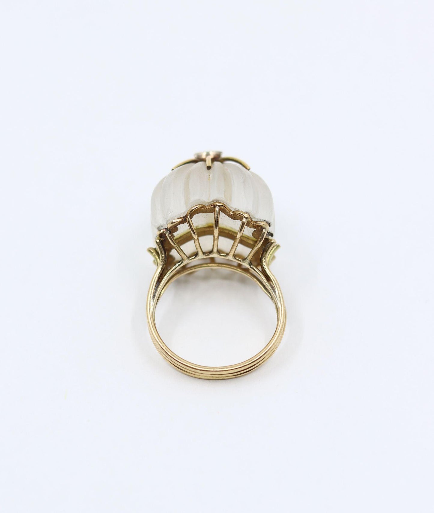 Vintage 14K Gold Diamond Rock Crystal Dome Cocktail Ring