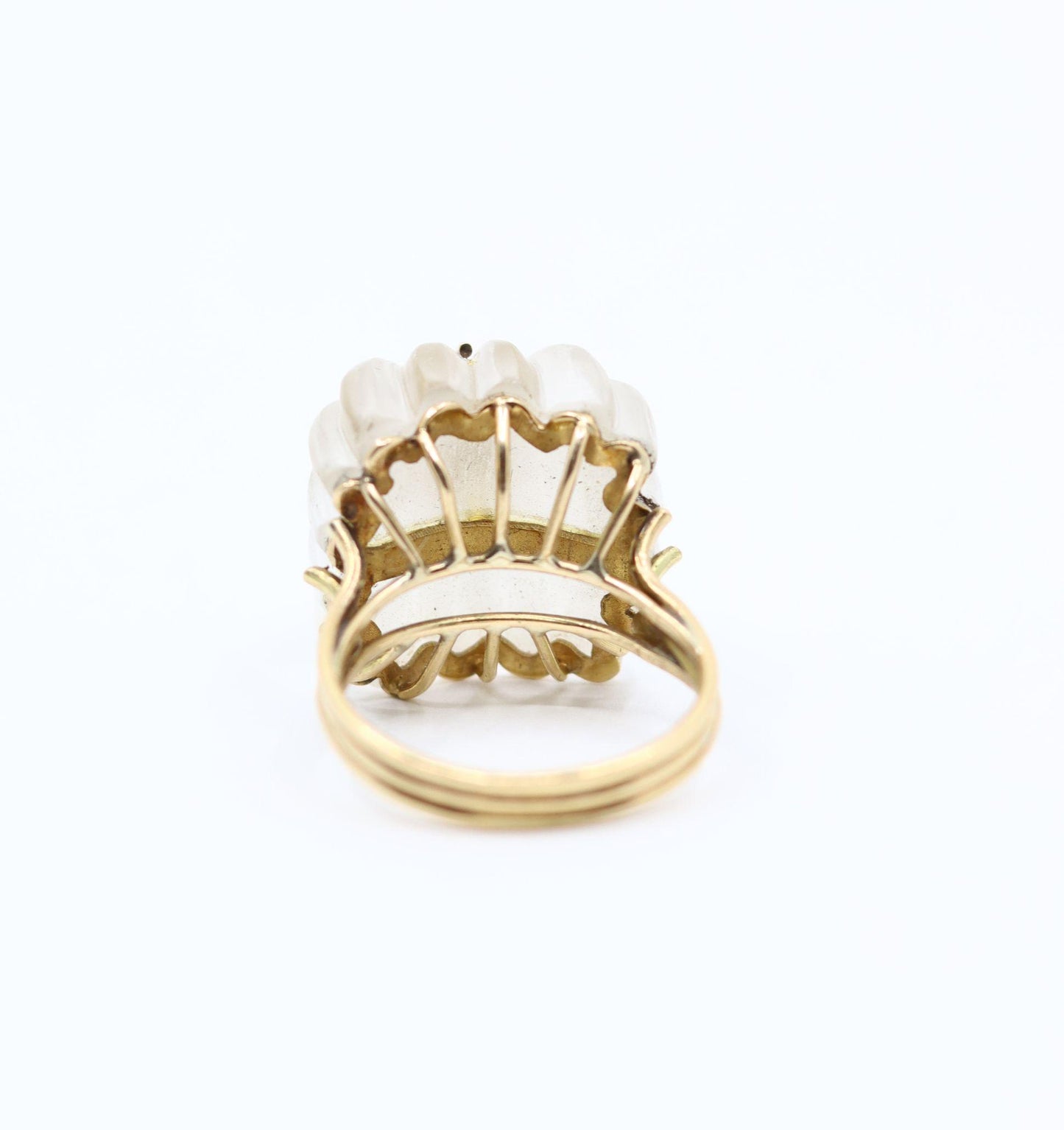 Vintage 14K Gold Diamond Rock Crystal Dome Cocktail Ring
