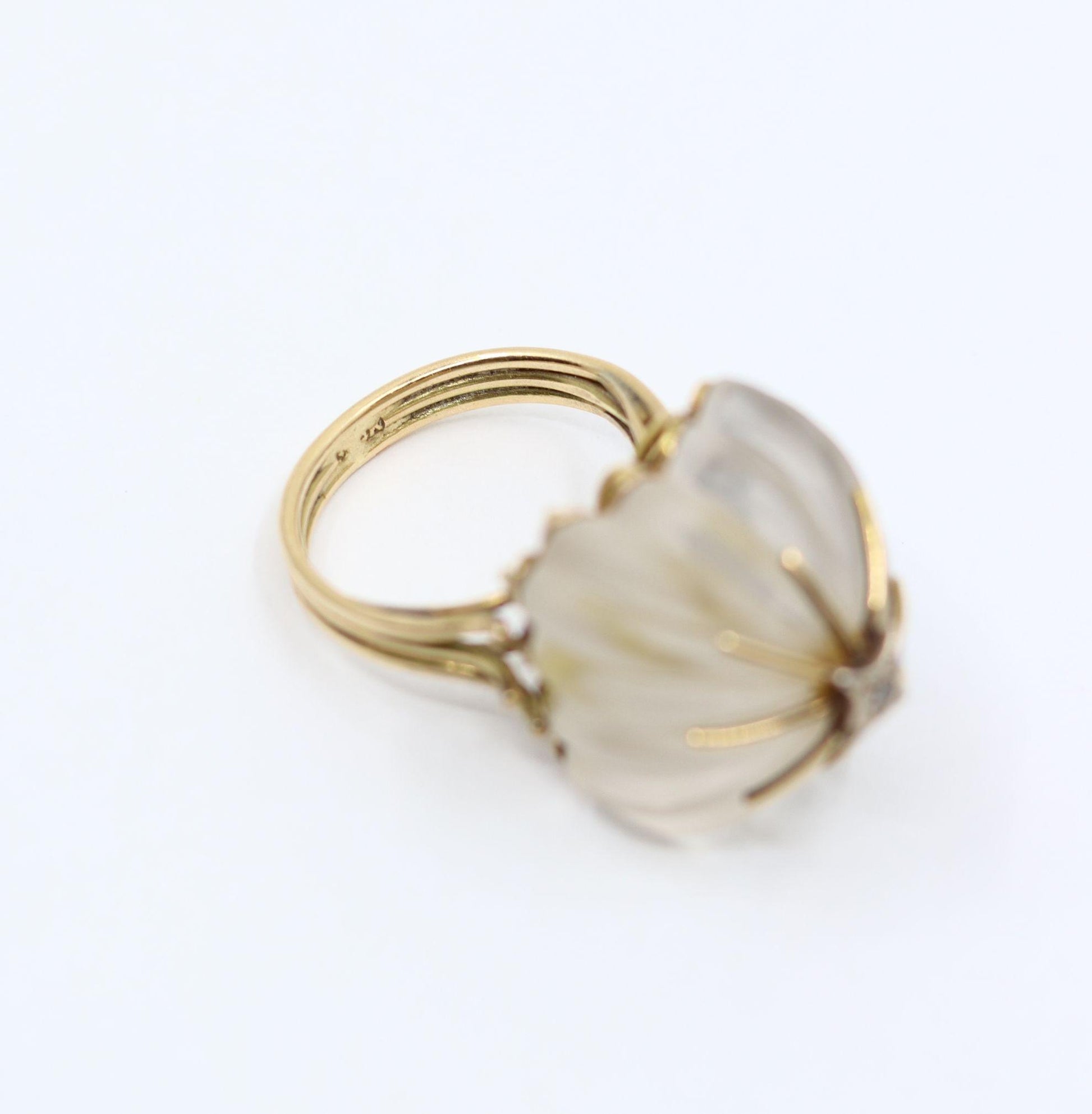 Vintage 14KT Gold Diamond Rock Crystal Dome Cocktail Ring