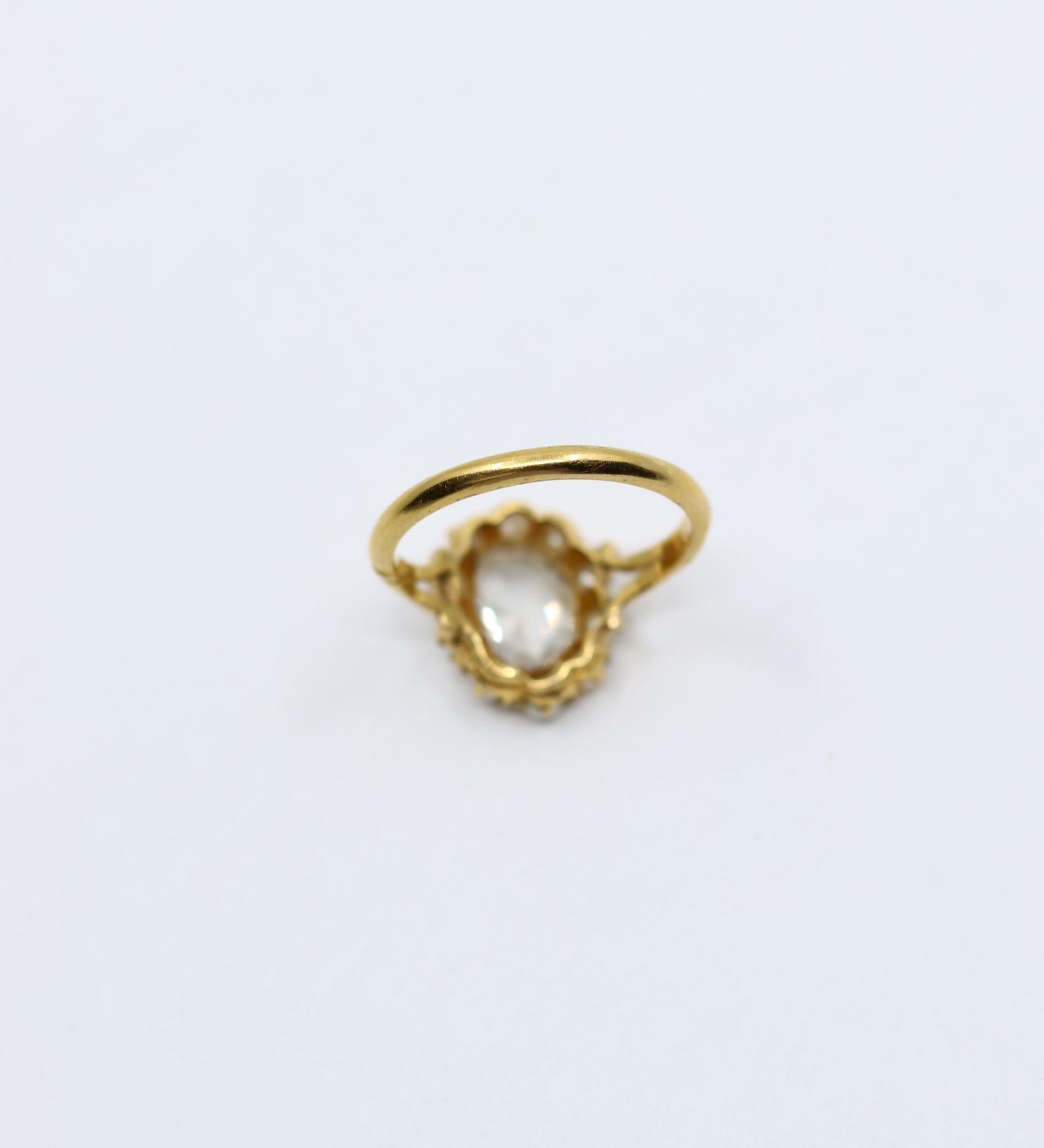 Vintage 18K Gold Rose Cut Diamond Seed Pearl Ring