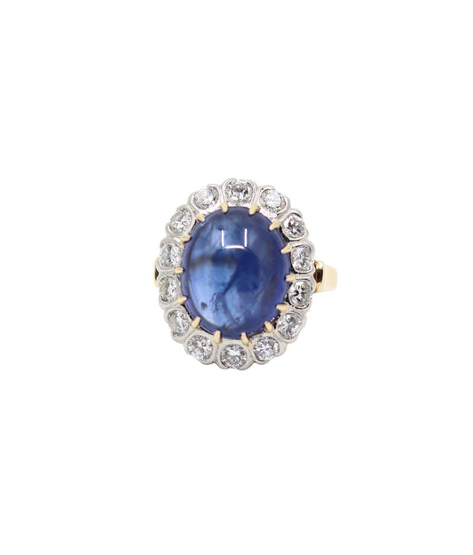GIA Certified Vintage 14KT Gold Sapphire Cabochon Diamond Ring