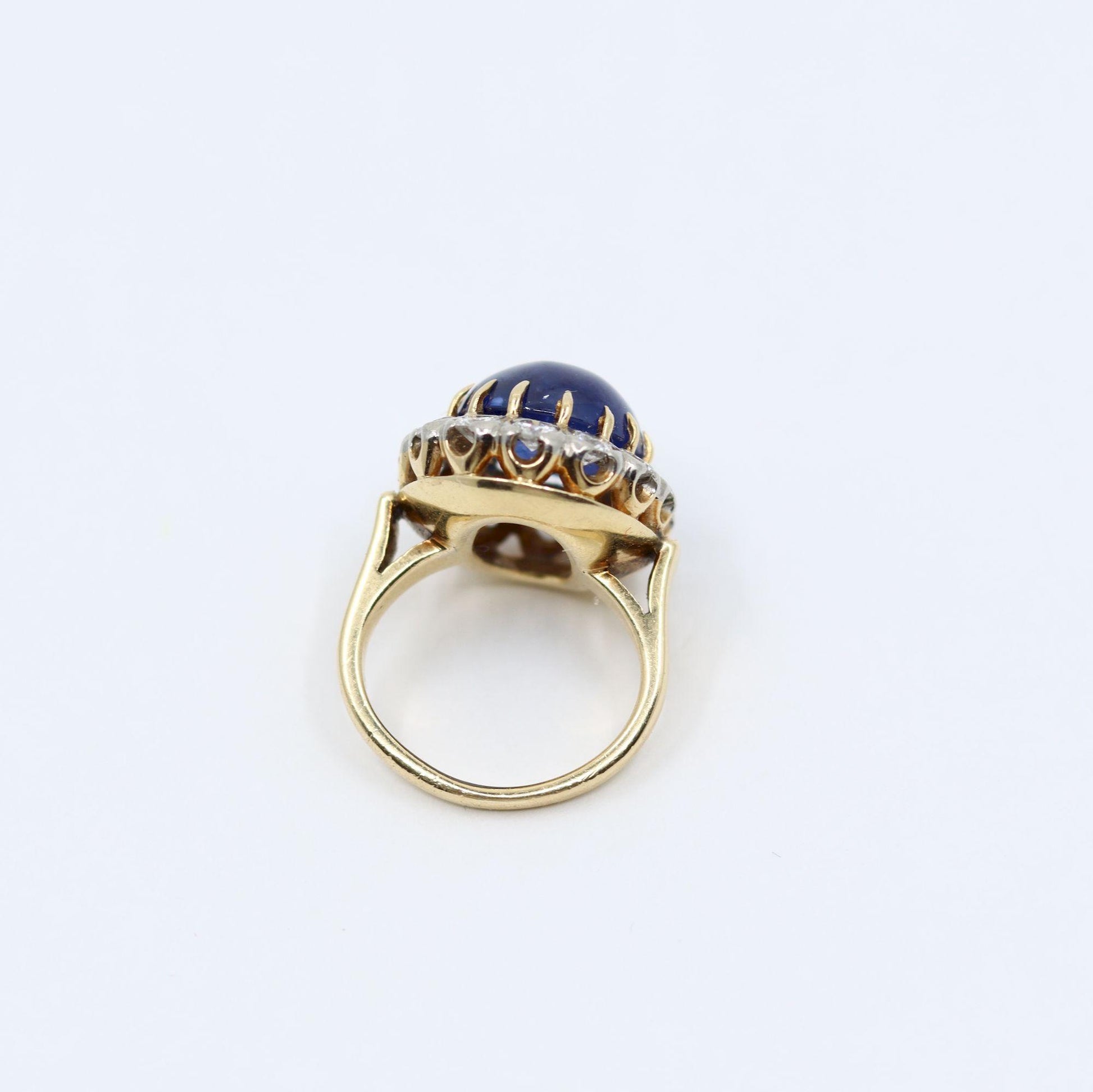 GIA Certified Vintage 14KT Gold Sapphire Cabochon Diamond Ring