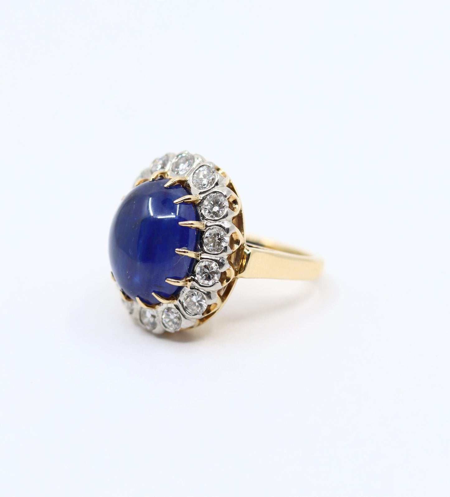 GIA Certified Vintage 14KT Gold Sapphire Cabochon Diamond Ring