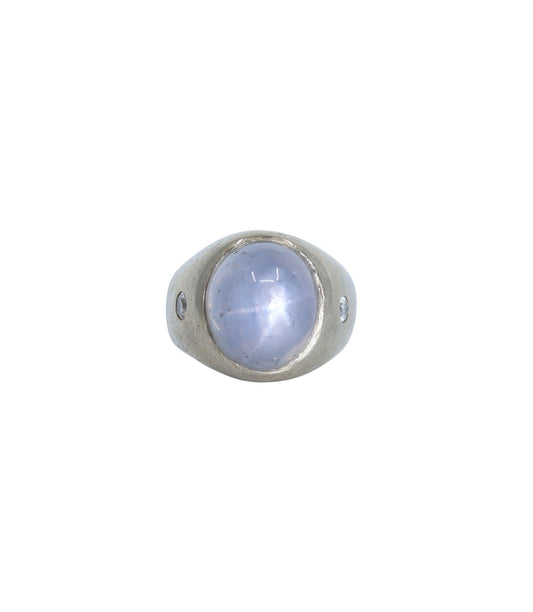 Vintage 14KT White Gold Star Sapphire Diamond Ring
