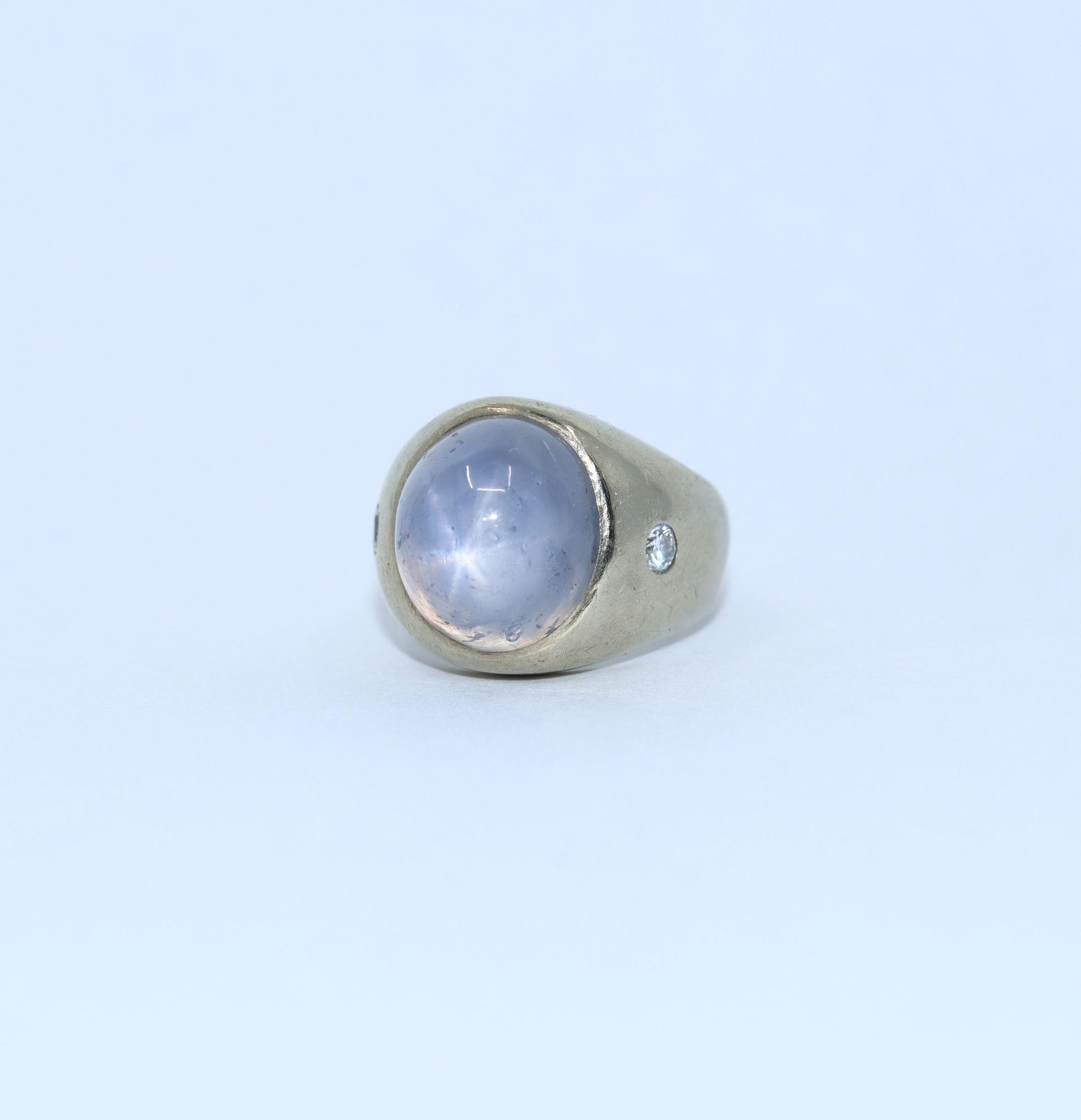 Vintage 14KT White Gold Star Sapphire Diamond Ring