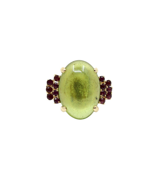 Vintage 14KT Gold Peridot Garnet Ring
