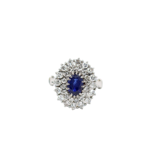 Vintage 14K White Gold Sapphire Diamonds Ring