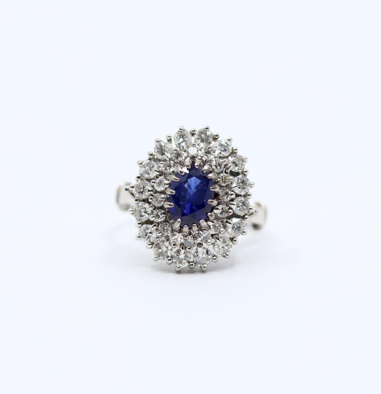 Vintage 14K White Gold Sapphire Diamonds Ring