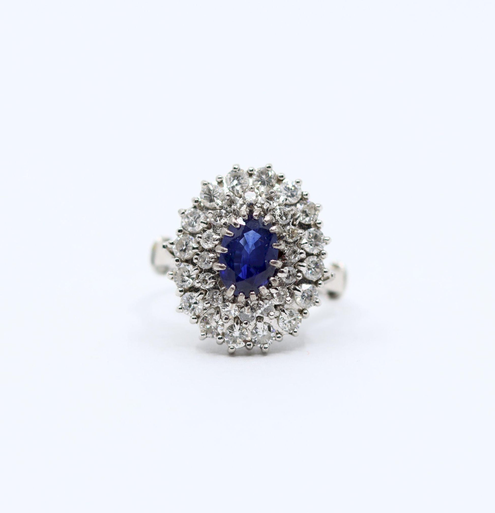 Vintage 14K White Gold Sapphire Diamonds Ring