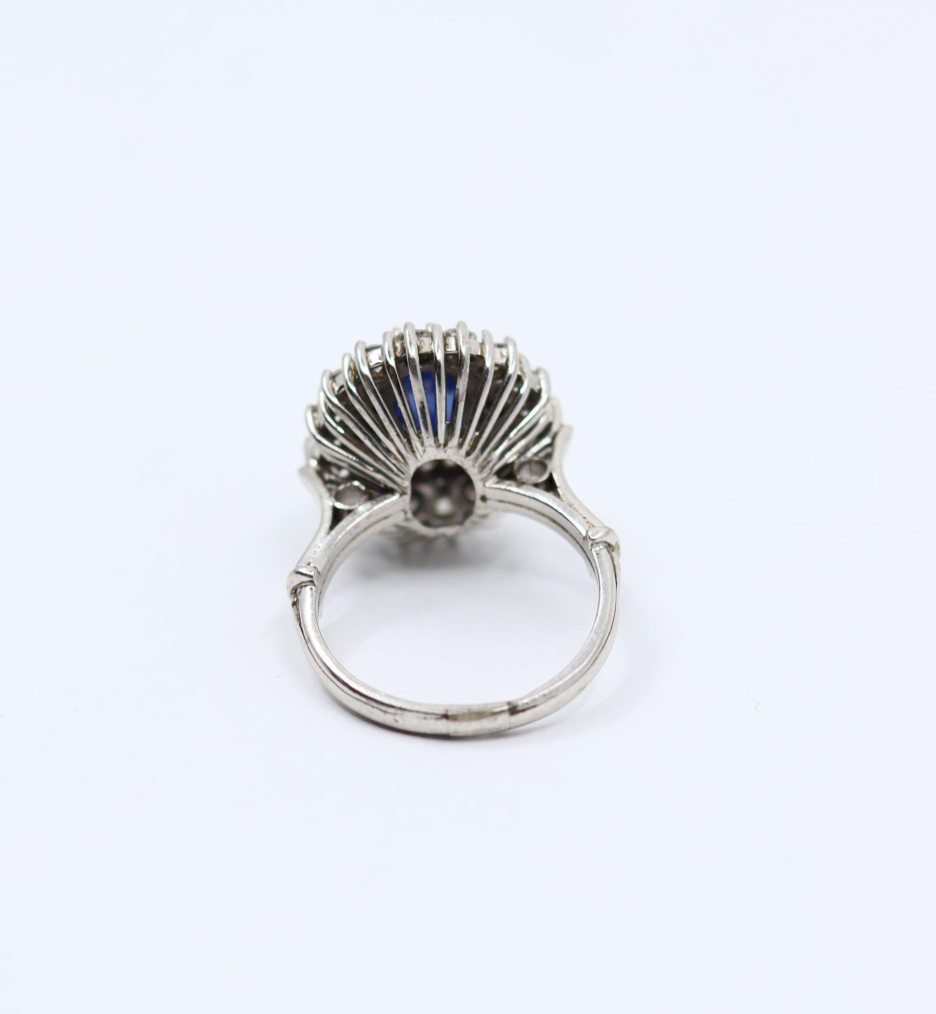 Vintage 14K White Gold Sapphire Diamonds Ring