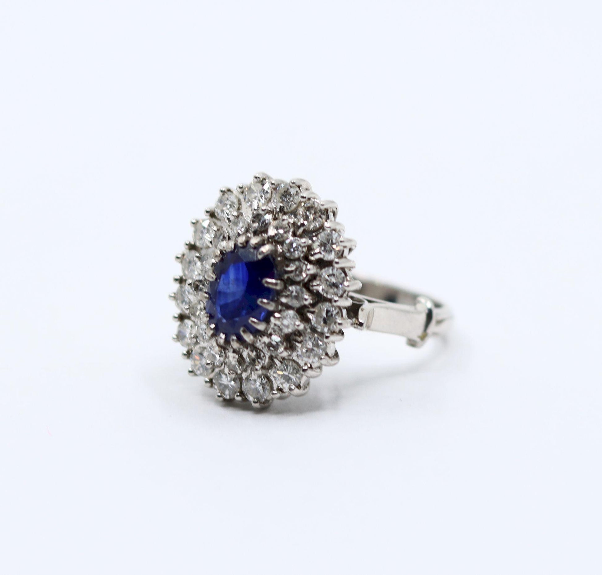 Vintage 14K White Gold Sapphire Diamonds Ring