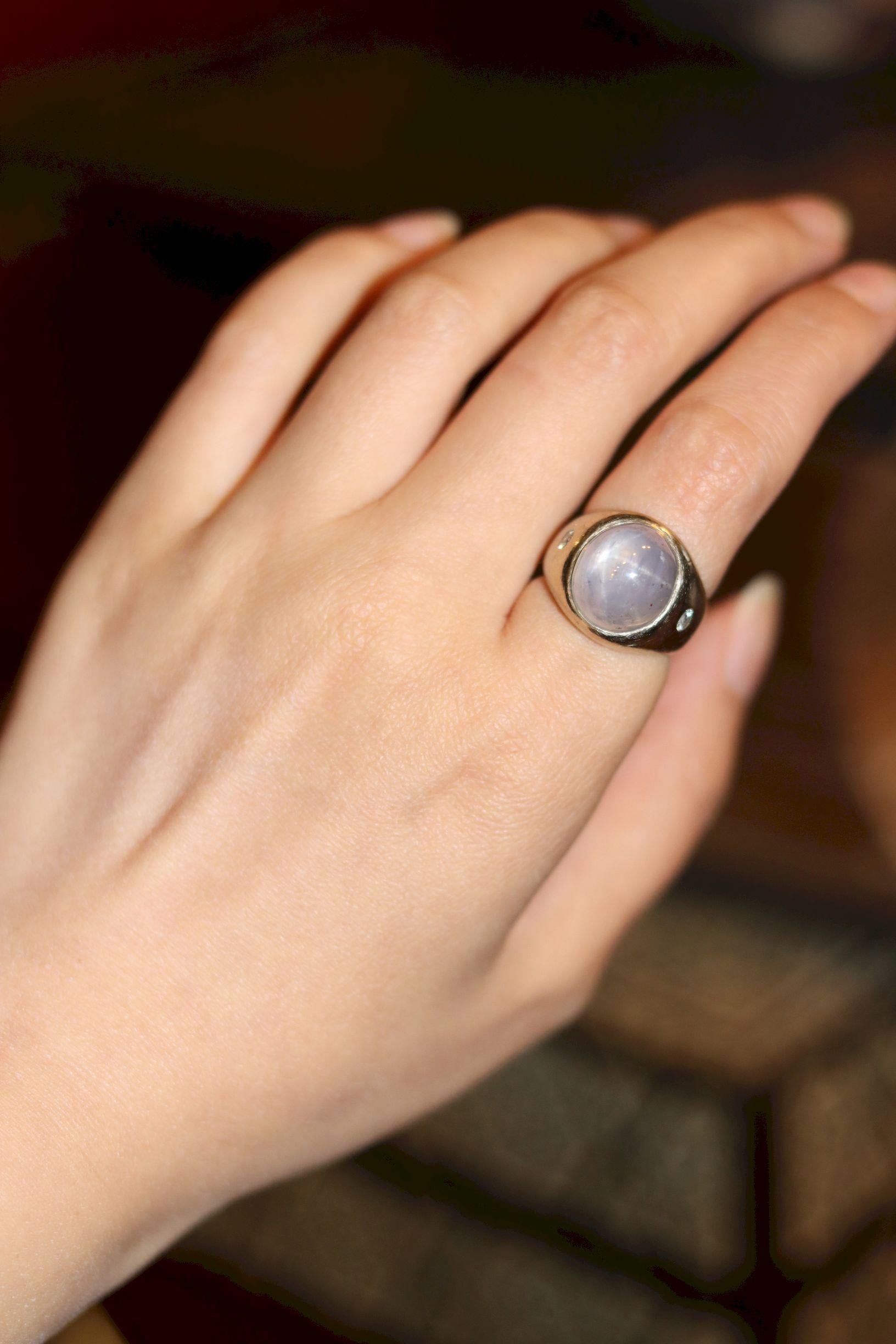 Vintage 14KT White Gold Star Sapphire Diamond Ring