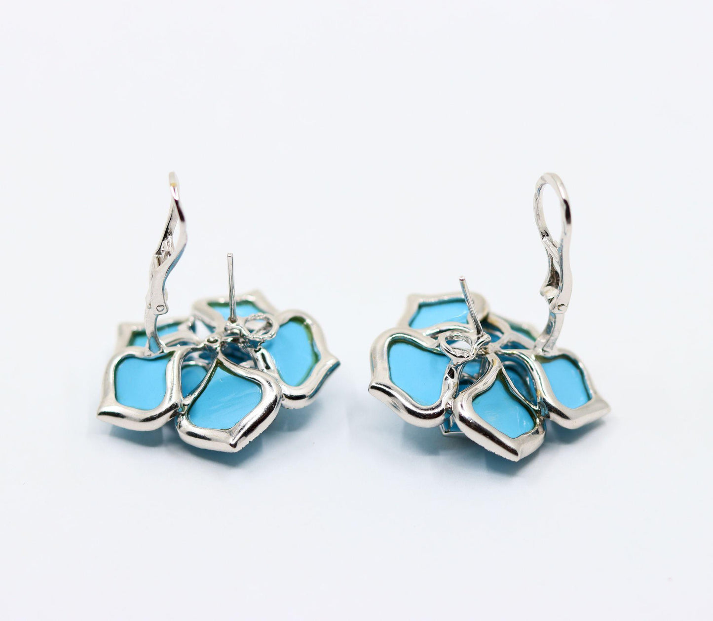 Diamond Turquoise 18K White Gold Flower Earrings