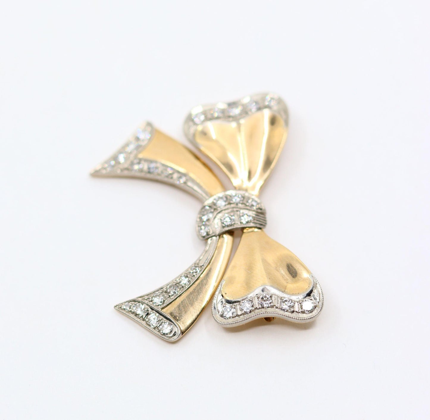 1940's Retro 14K Gold Diamond Bow-Tie Brooch