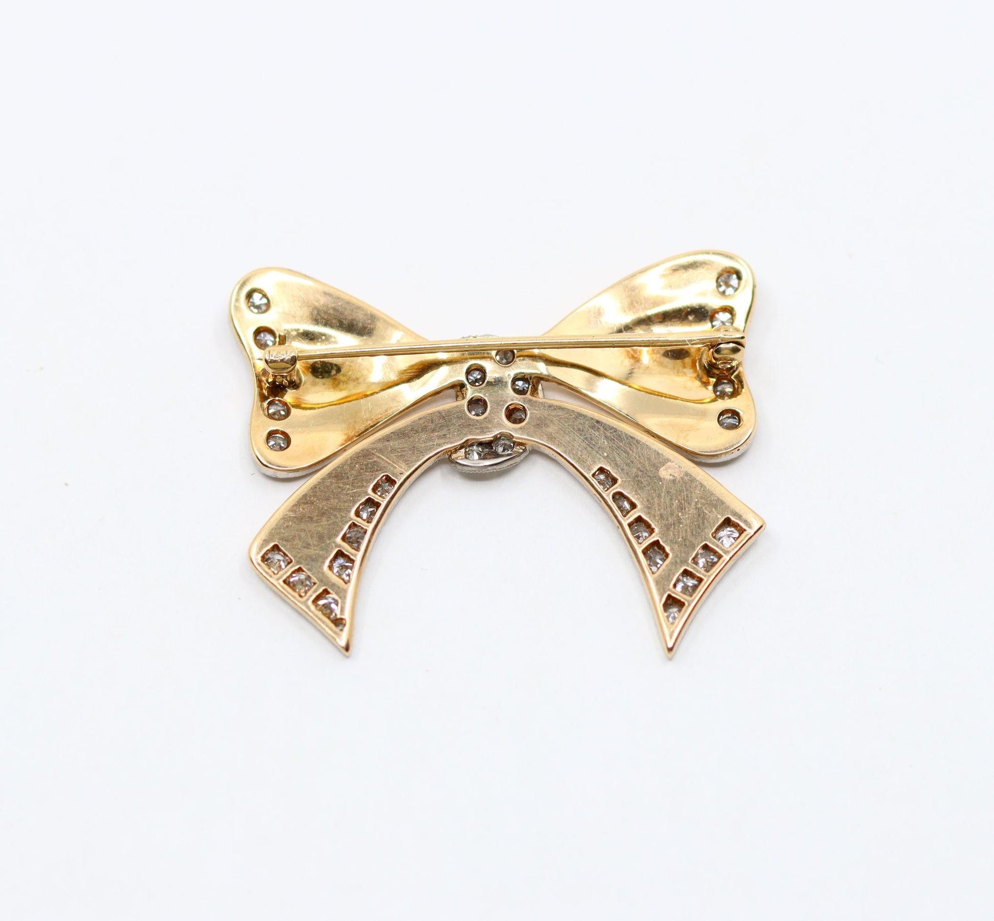 1940's Retro 14K Gold Diamond Bow-Tie Brooch